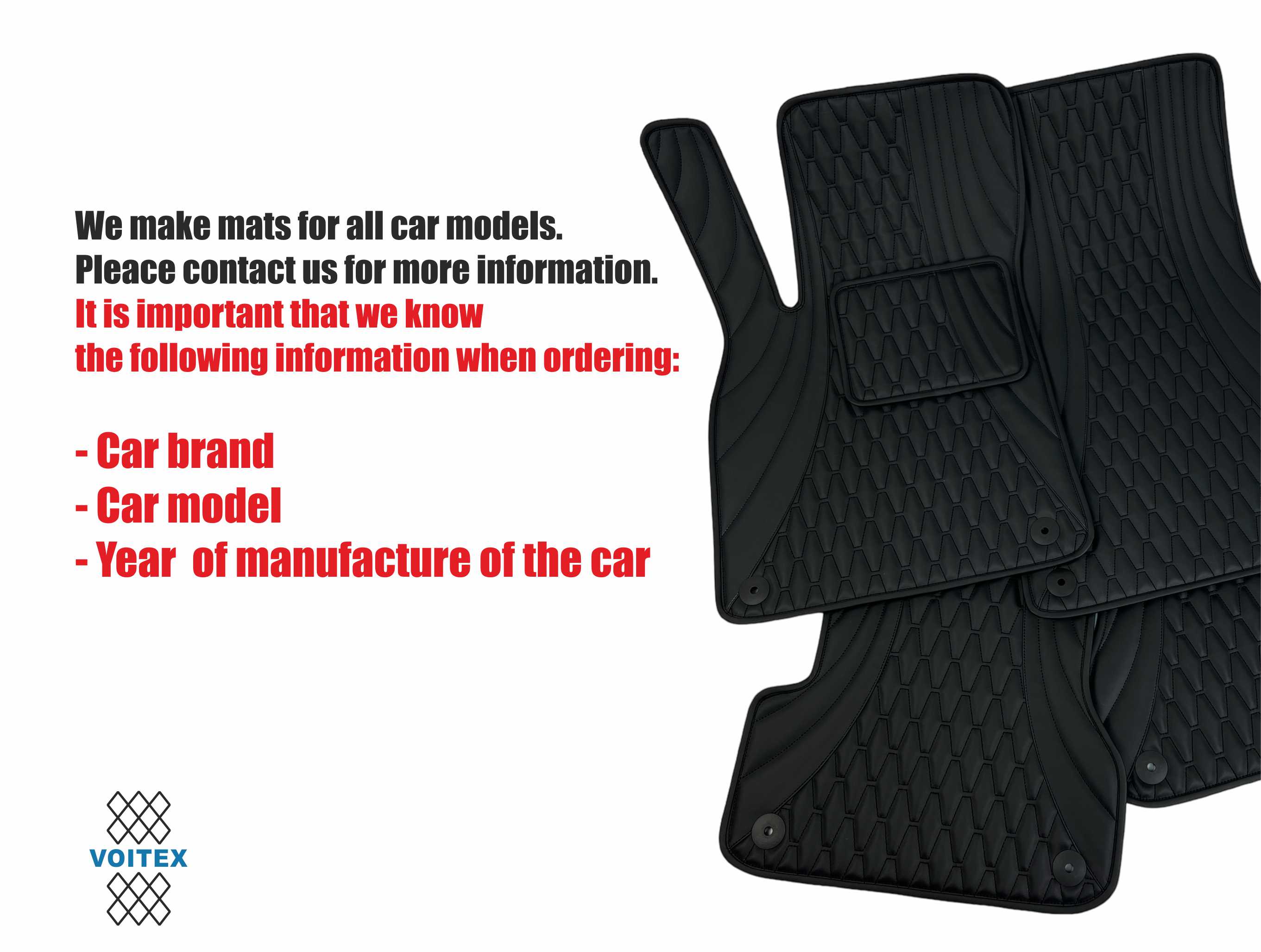 Trunk Mats in "Rhombus" Design Black with White Stitching