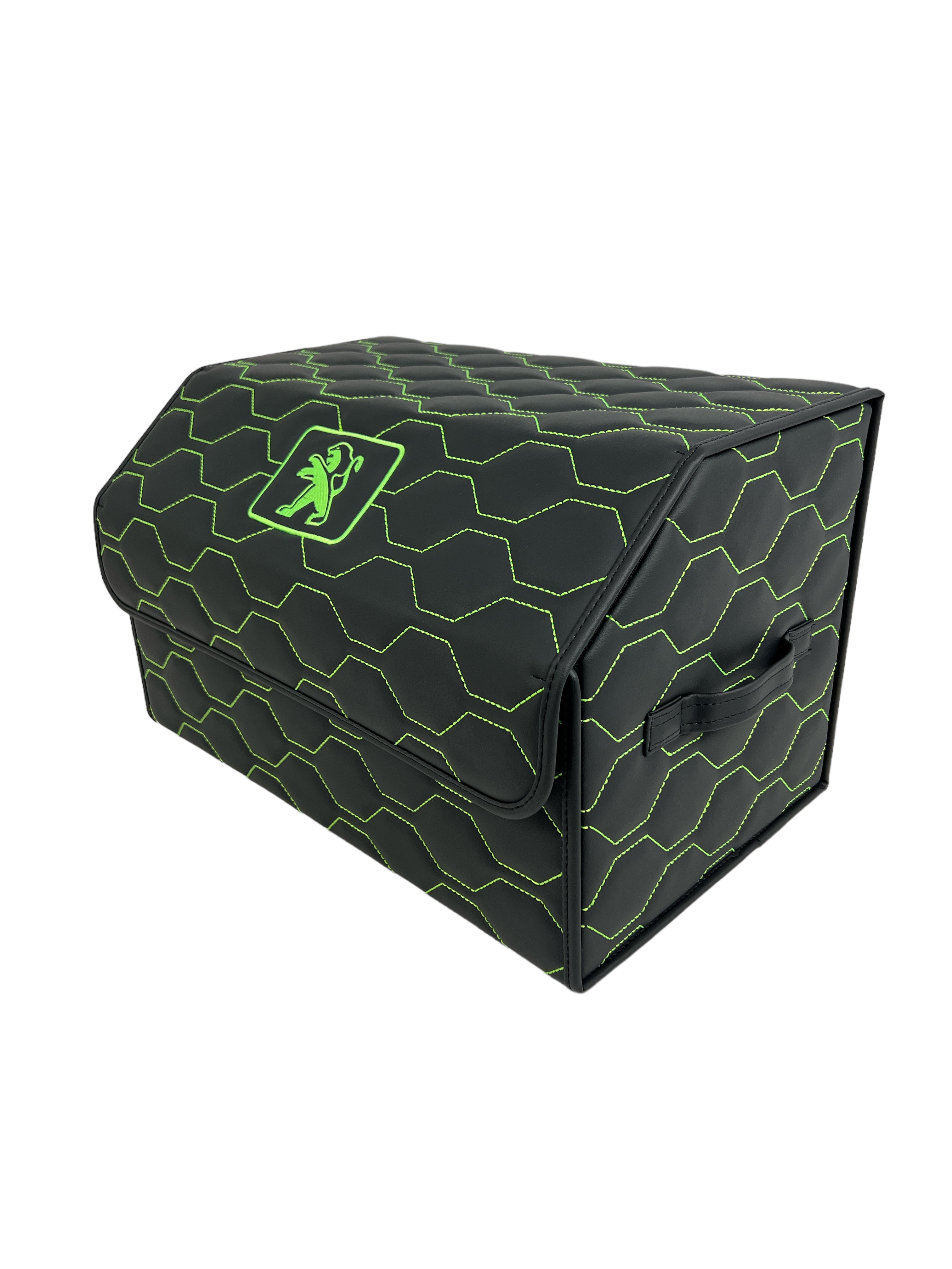 Organizer in the "Big Comb" design Black with Green Stitching and embroidered with the Lamborghini logo in green