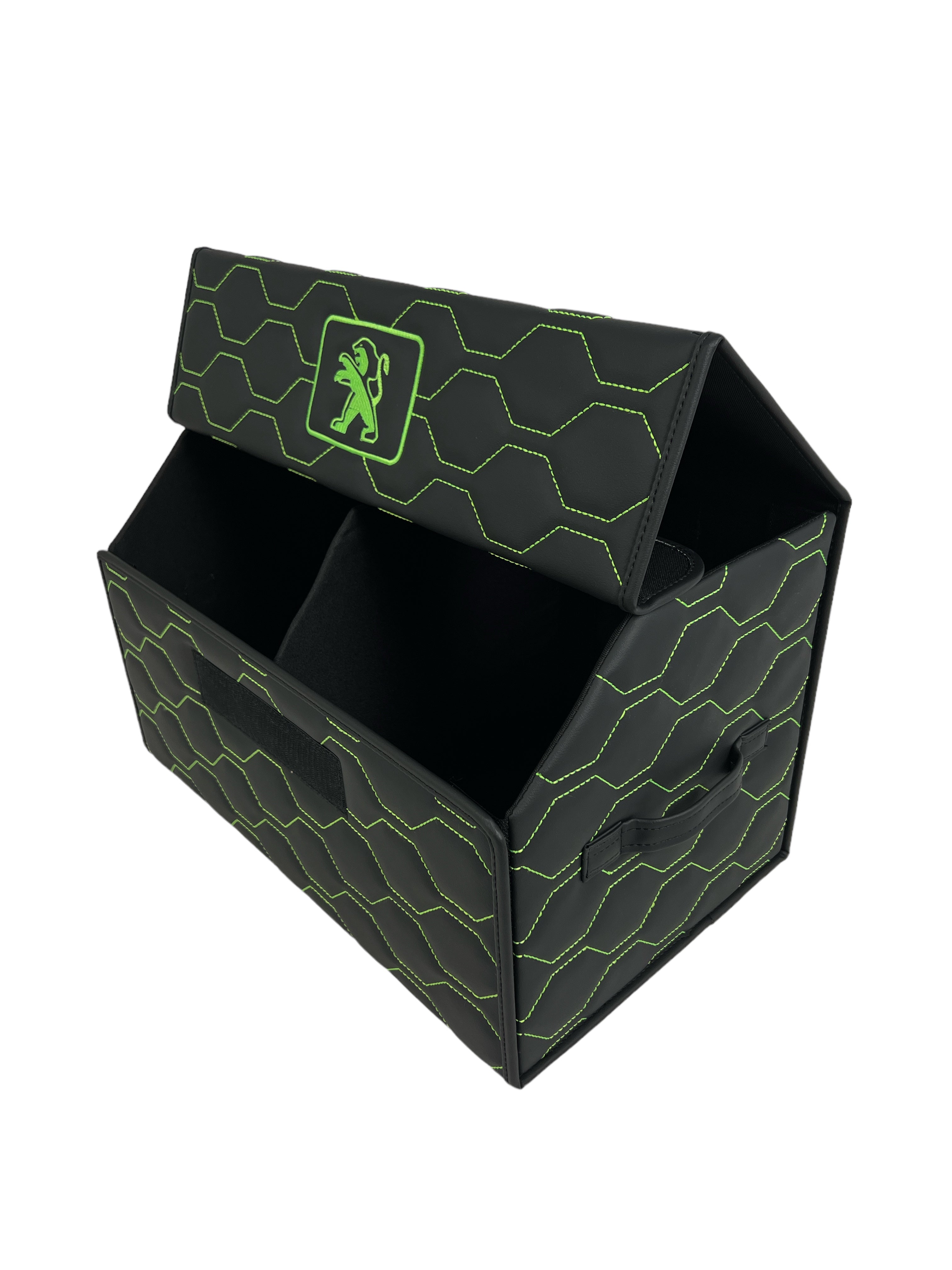 Organizer in the "Big Comb" design Black with Green Stitching and embroidered with the Lamborghini logo in green