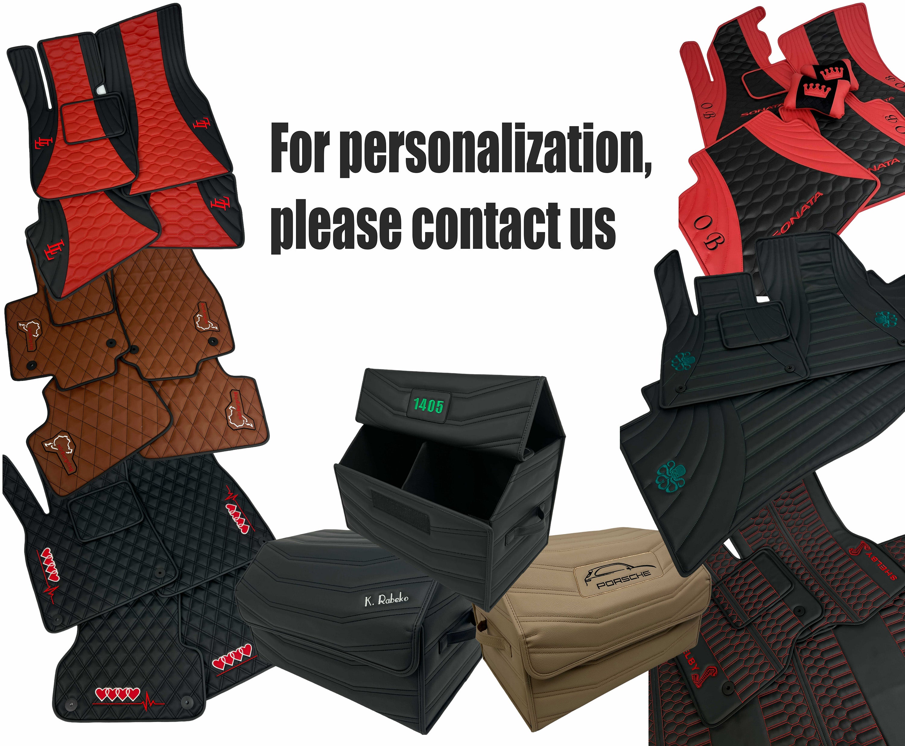 Trunk Mats in "Rhombus" Design Black with White Stitching