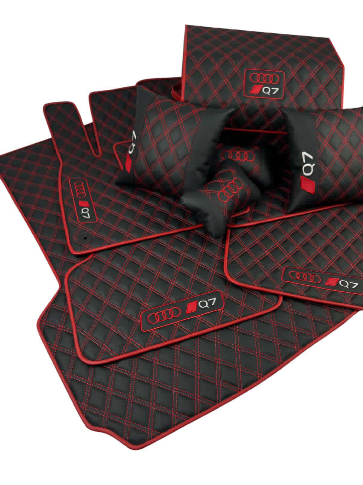 Premium custom pile mats for Audi R8 (red edging, diamond stitching, and logo)