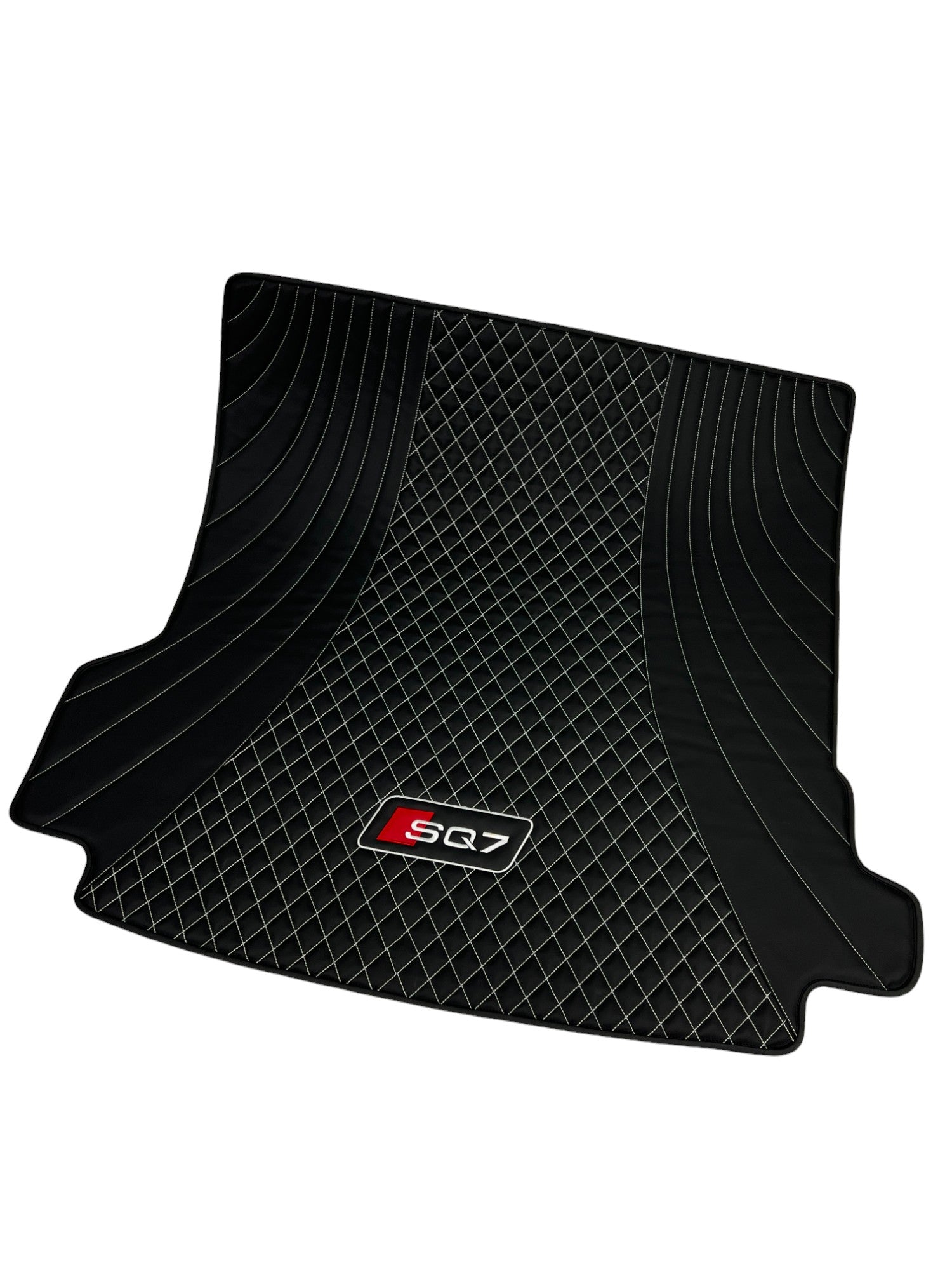 Red Trunk Mats in "Figure Rhombus" Design Black with White Stitching