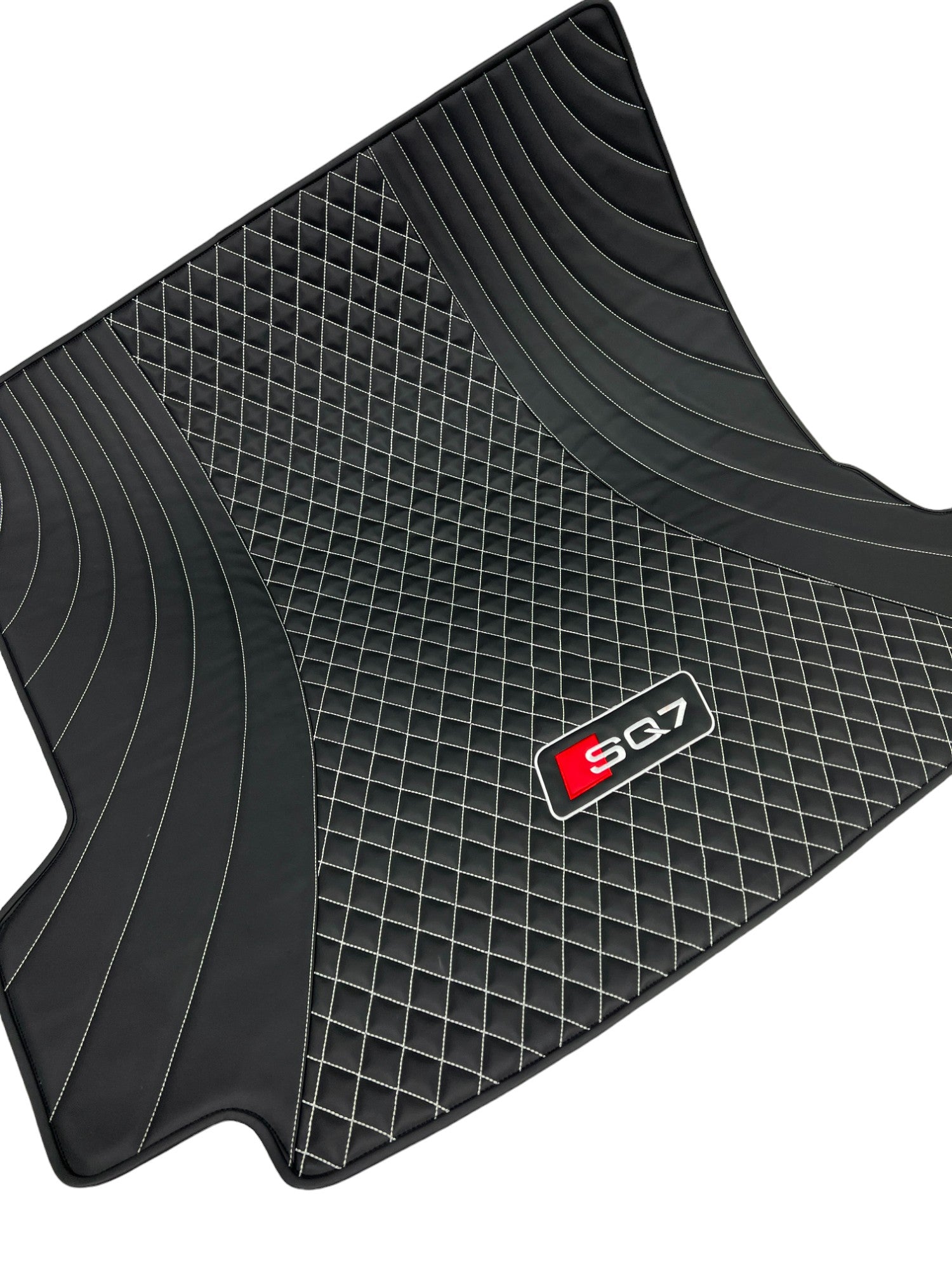 Red Trunk Mats in "Figure Rhombus" Design Black with White Stitching