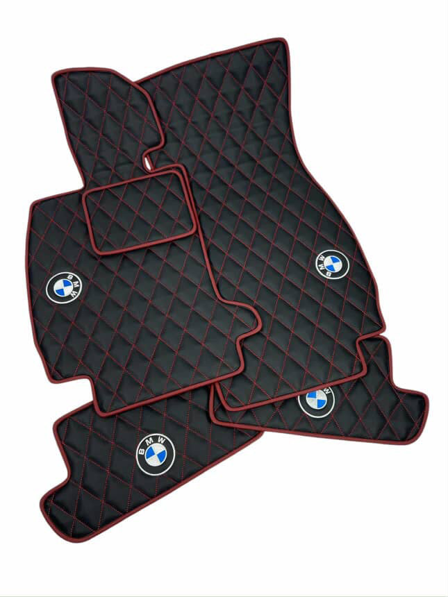 Luxury Custom Floor Mats for BMW 328i 2008 with a red diamond and edging