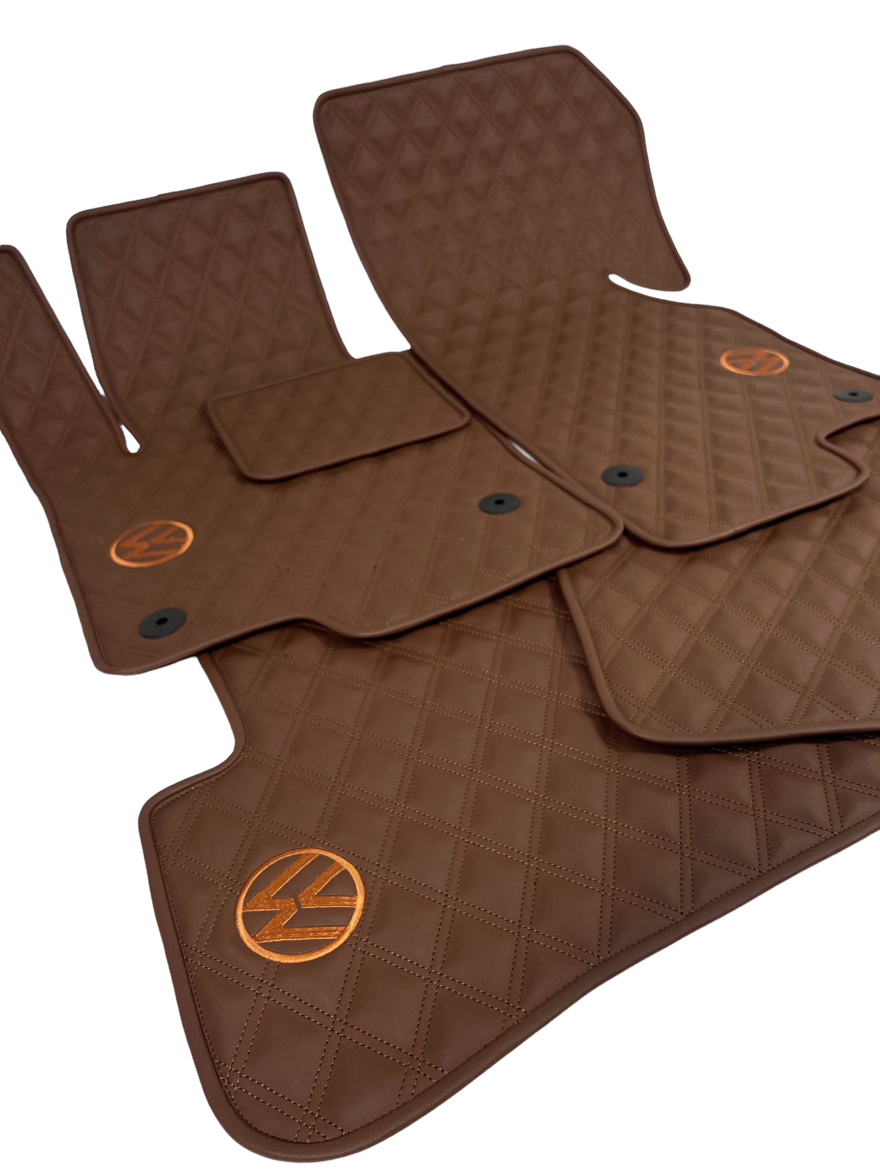 Car Floor Mats in "Double Rhombus" Design Brown with Orange Logo