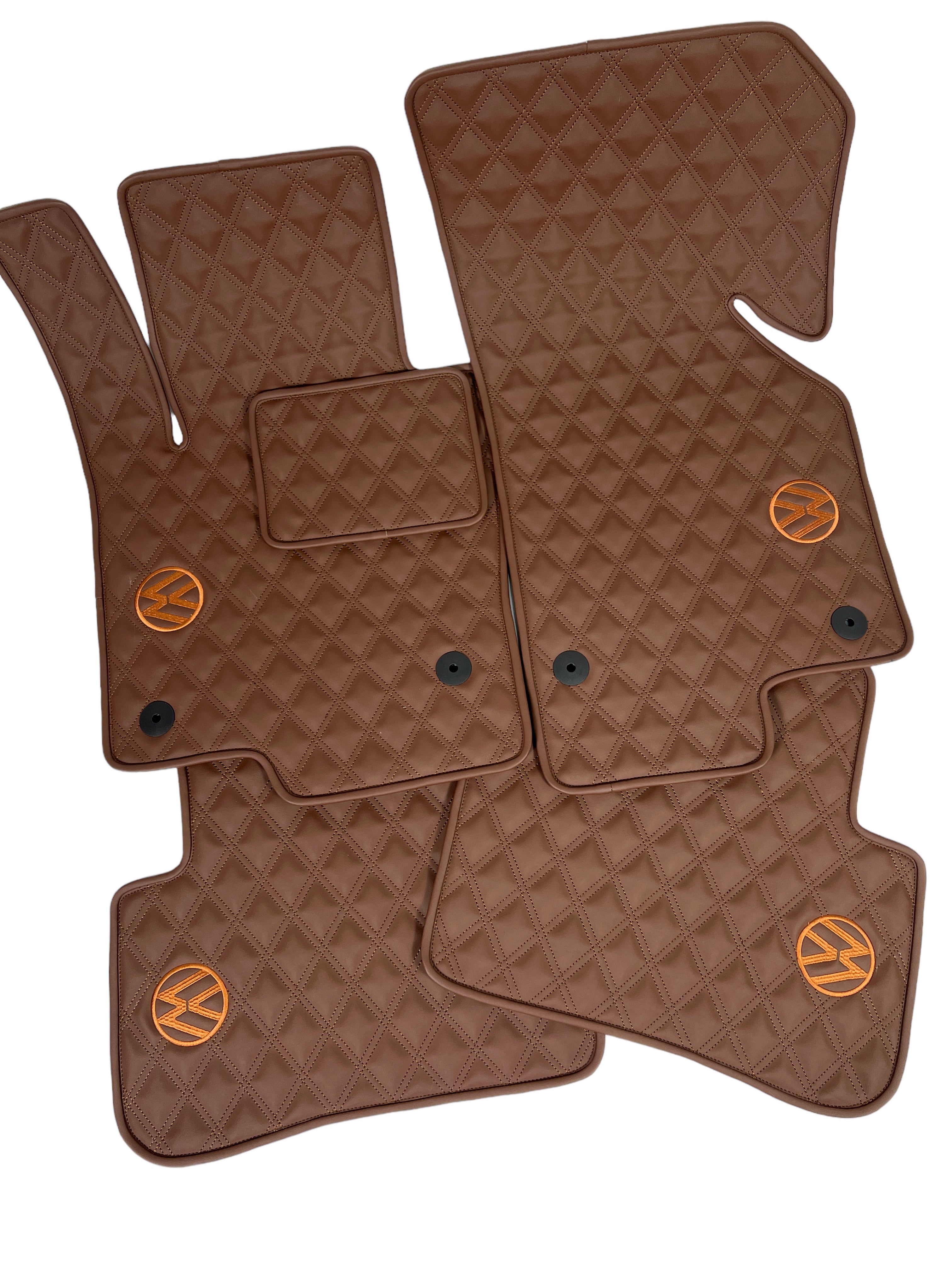 Car Floor Mats in "Double Rhombus" Design Brown with Orange Logo