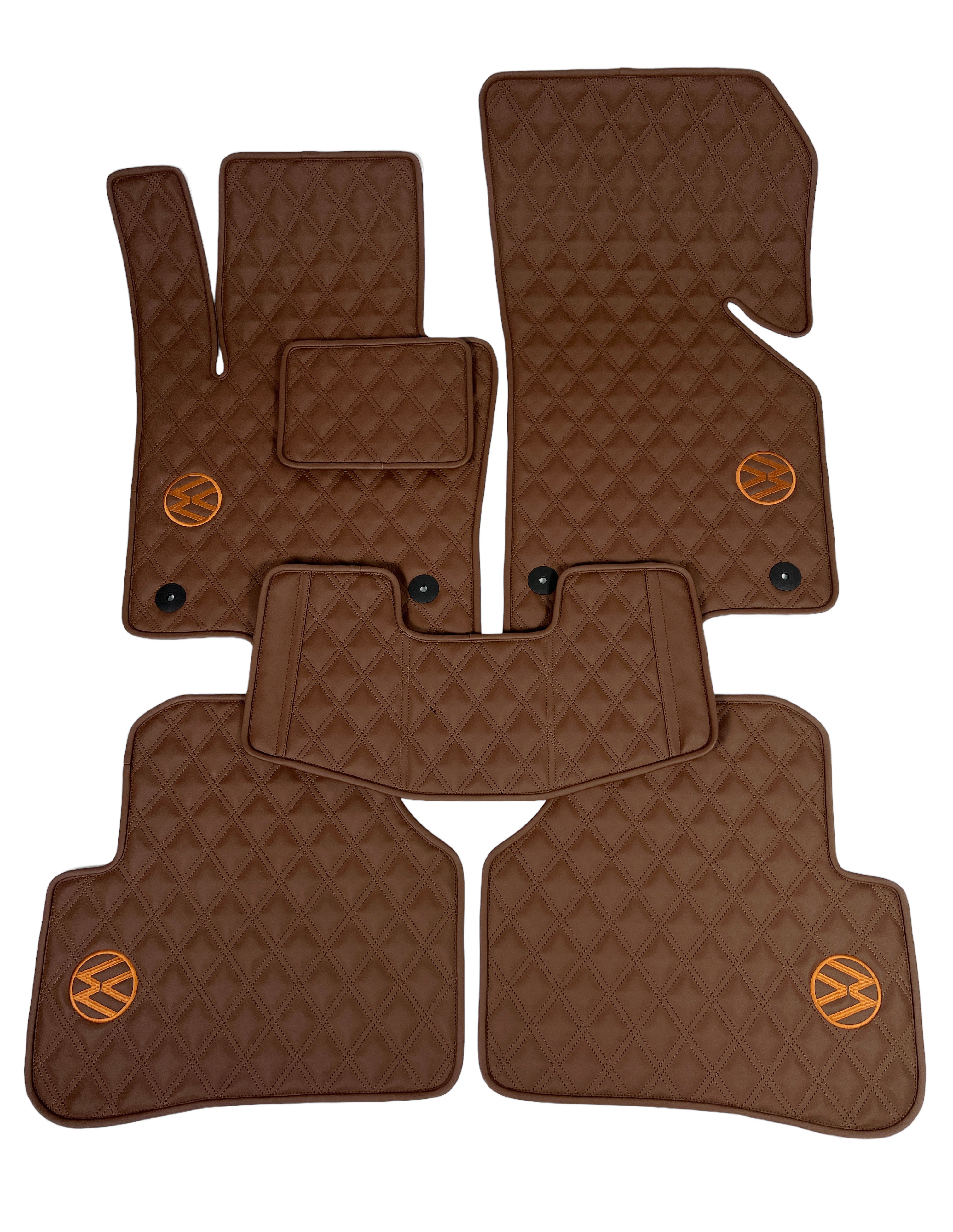 Car Floor Mats in "Double Rhombus" Design Brown with Orange Logo