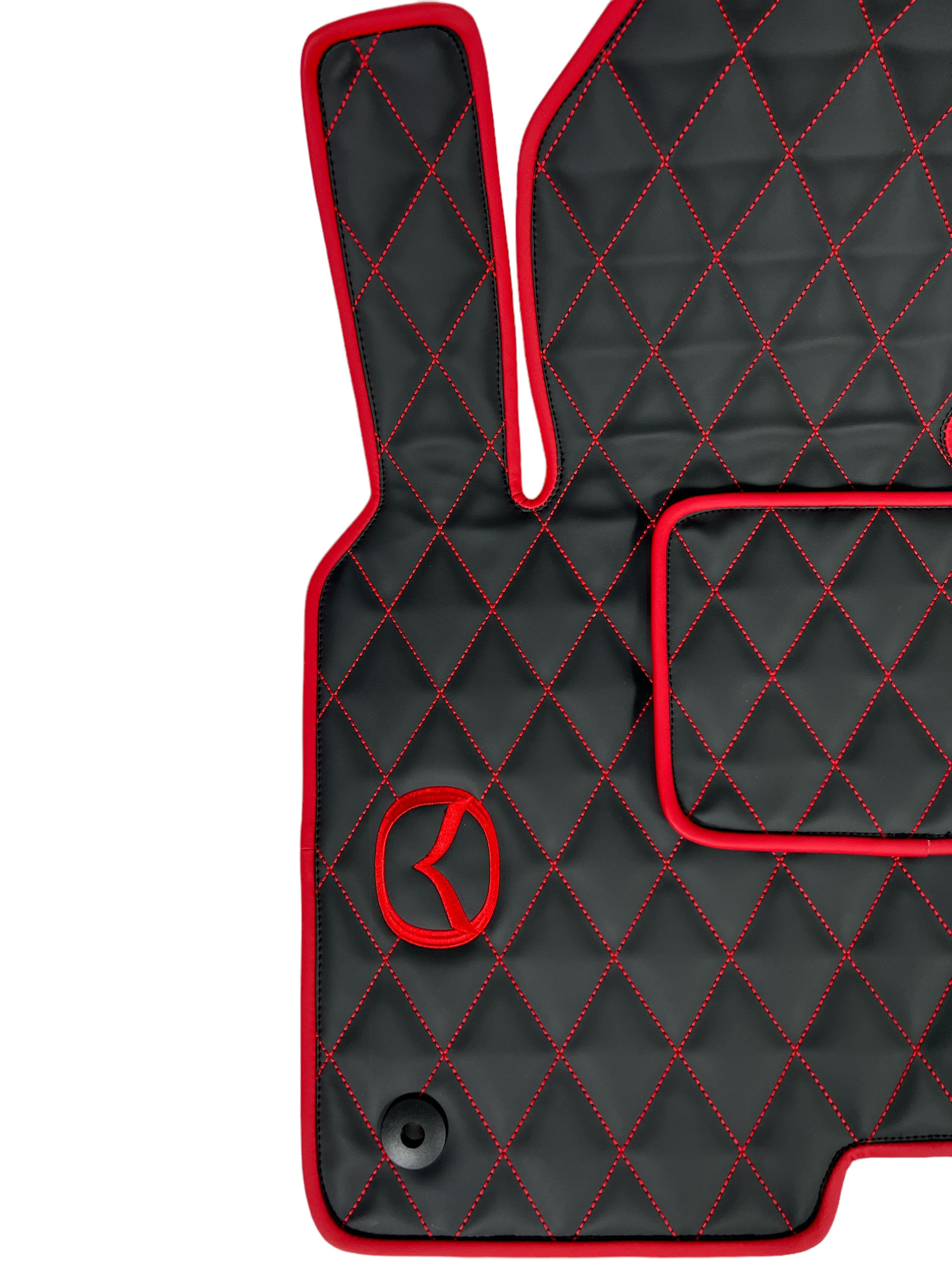 Car Floor Mats in "Rhombus" Design Black with Red Stitching and Edging