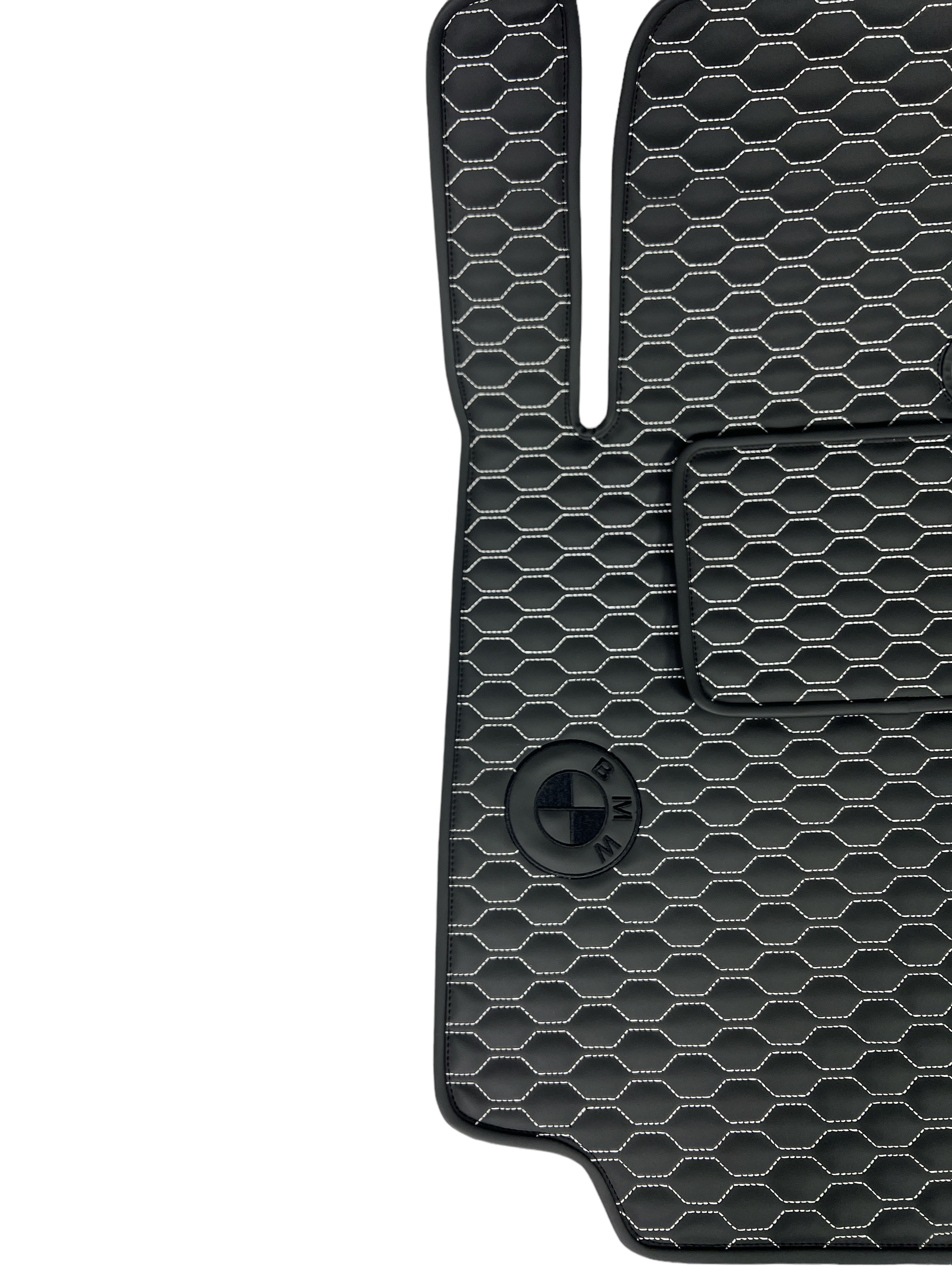 Car Floor Mats in "Small Comb" Design Black with White Stitching