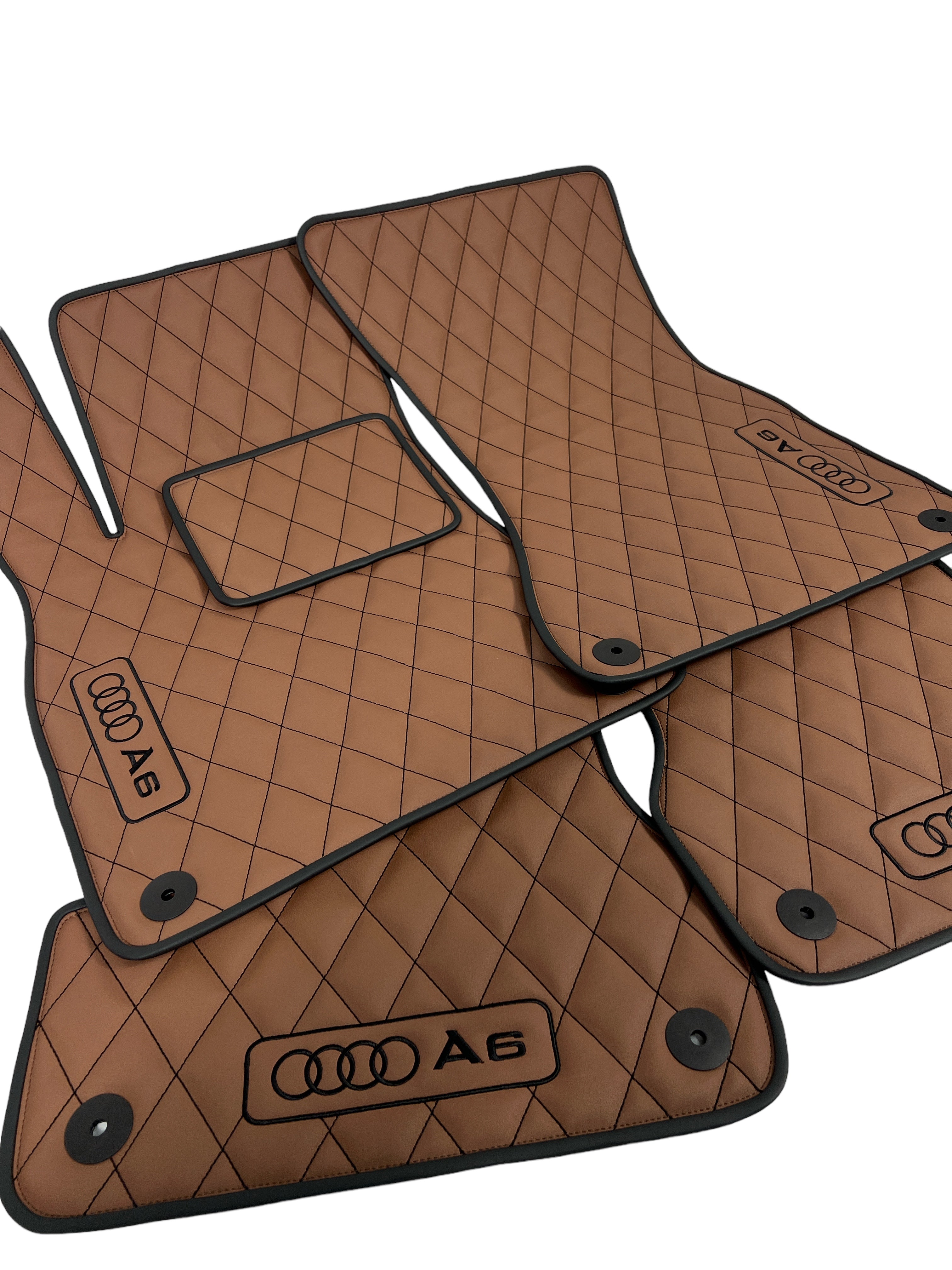 Car Floor Mats in "Rhombus" Design Brown with Black Stitching and Edging