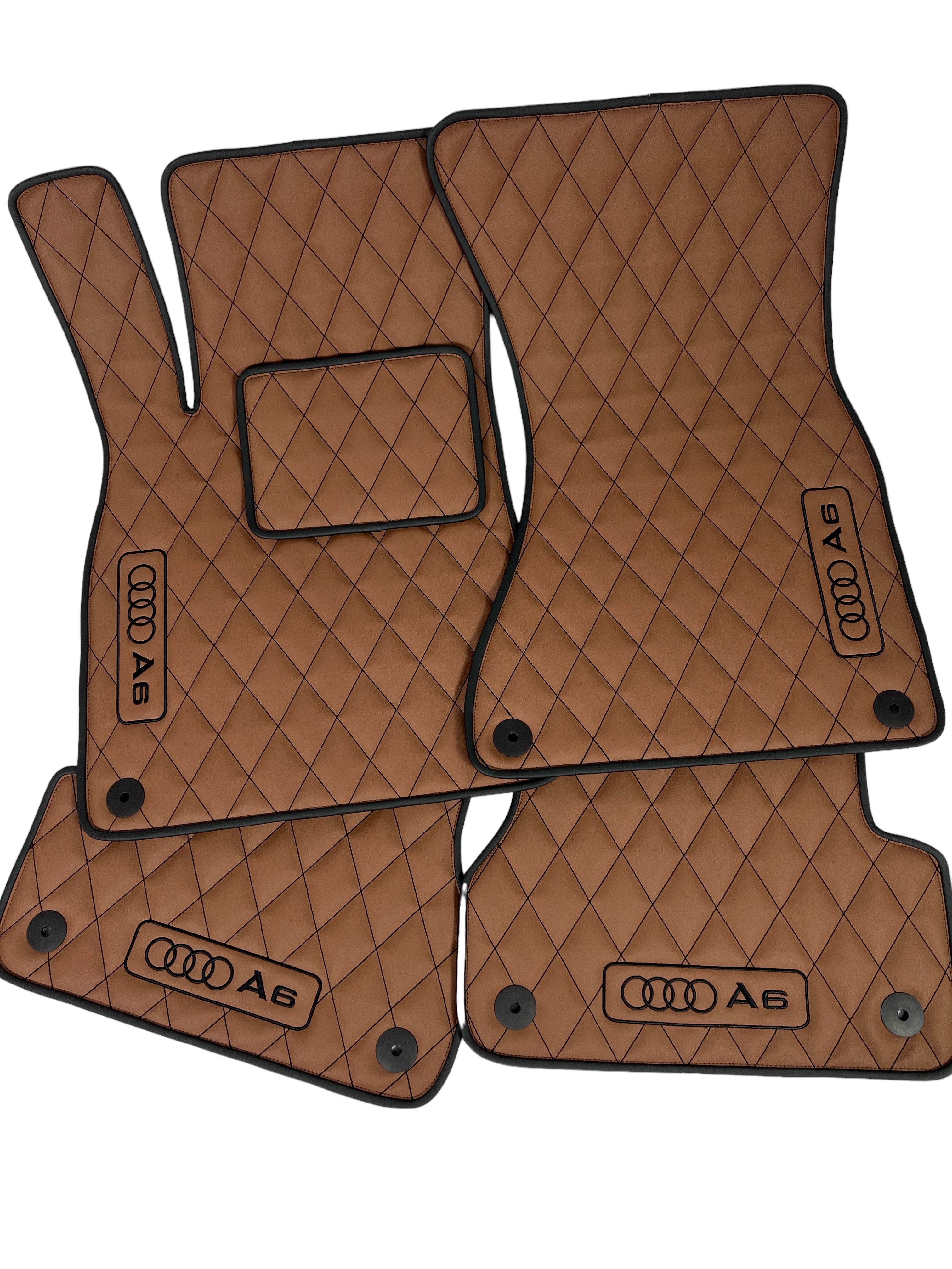 Car Floor Mats in "Rhombus" Design Brown with Black Stitching and Edging