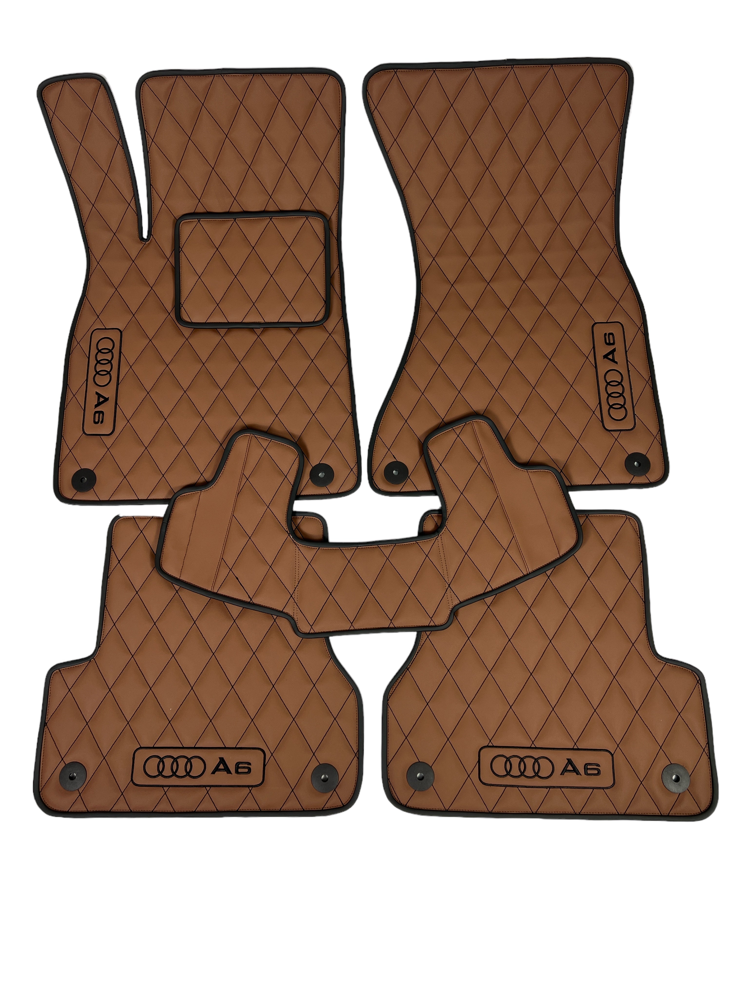 Car Floor Mats in "Rhombus" Design Brown with Black Stitching and Edging