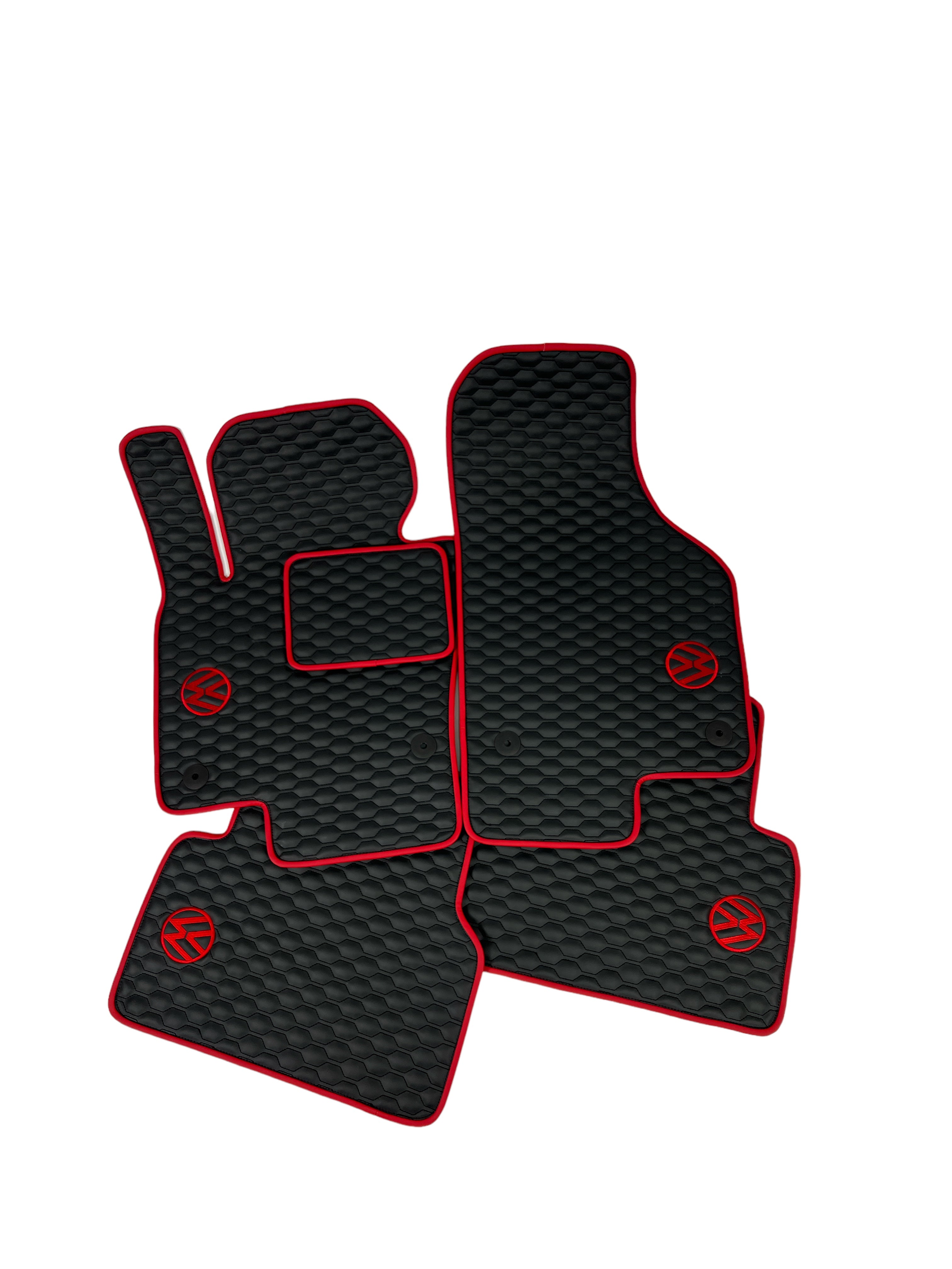 Car Floor Mats in "Small Comb" Design Black with Red Edging