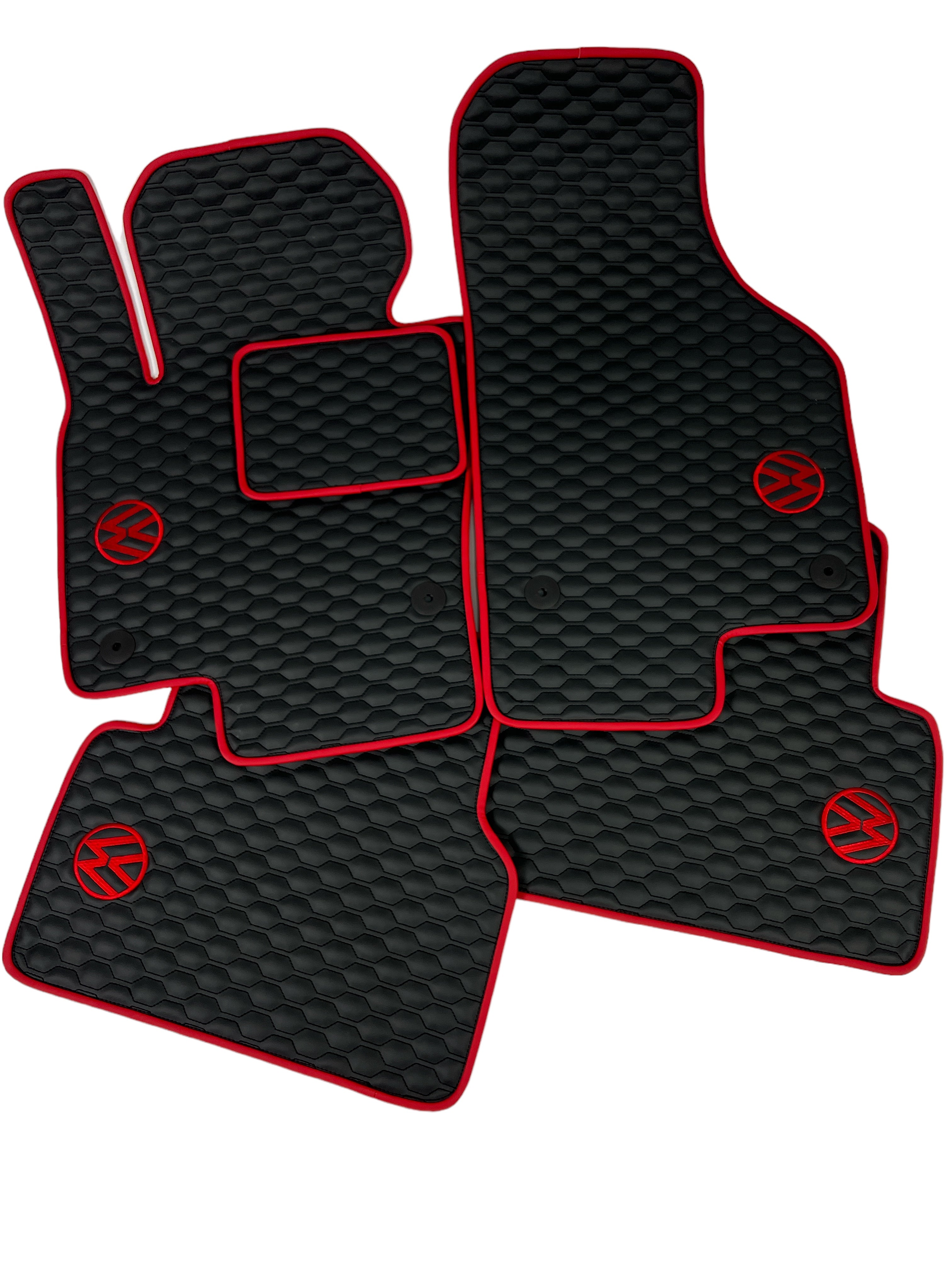 Car Floor Mats in "Small Comb" Design Black with Red Edging