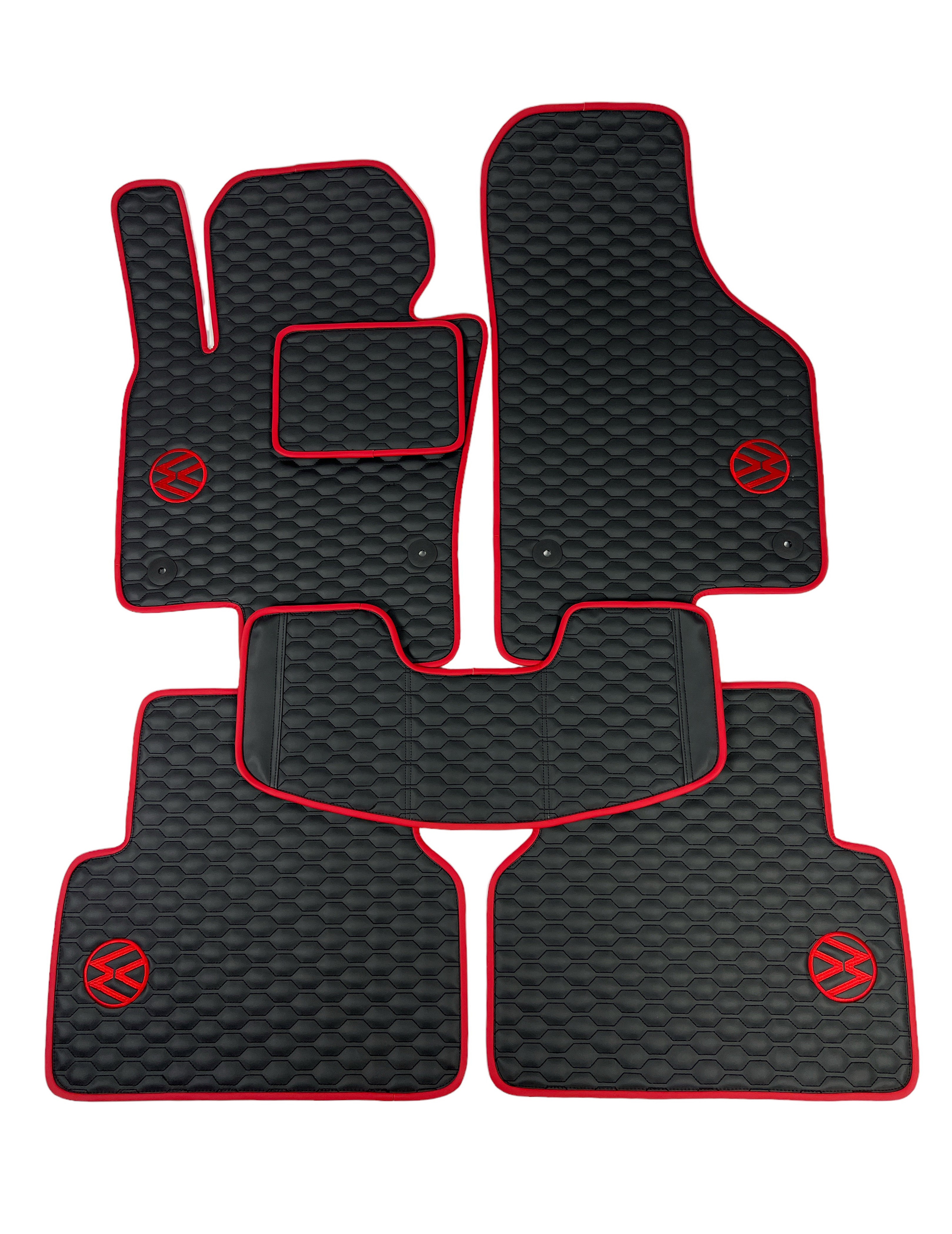 Car Floor Mats in "Small Comb" Design Black with Red Edging