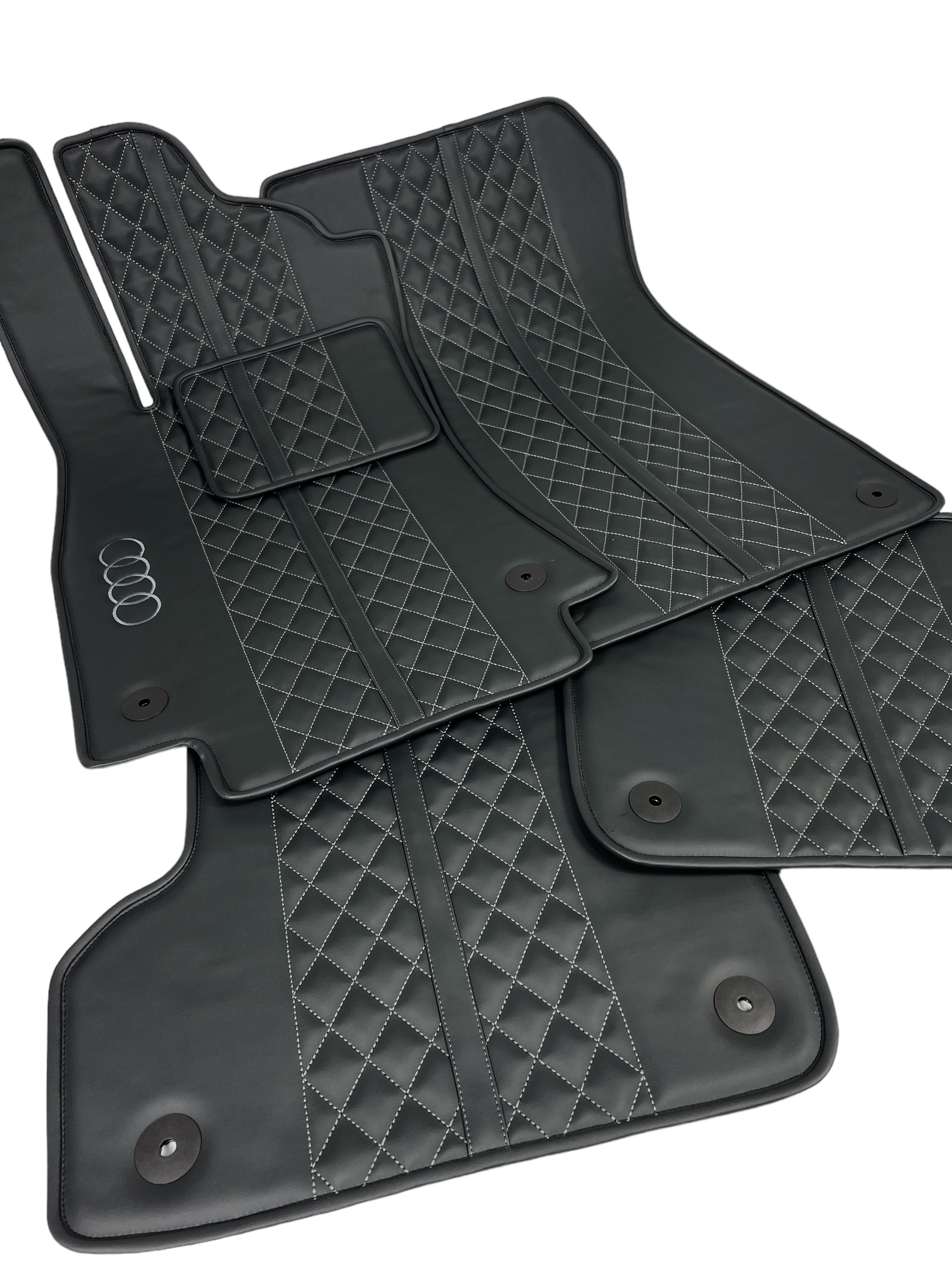 Car Floor Mats in "Highway" Design Black with Gray Stitching