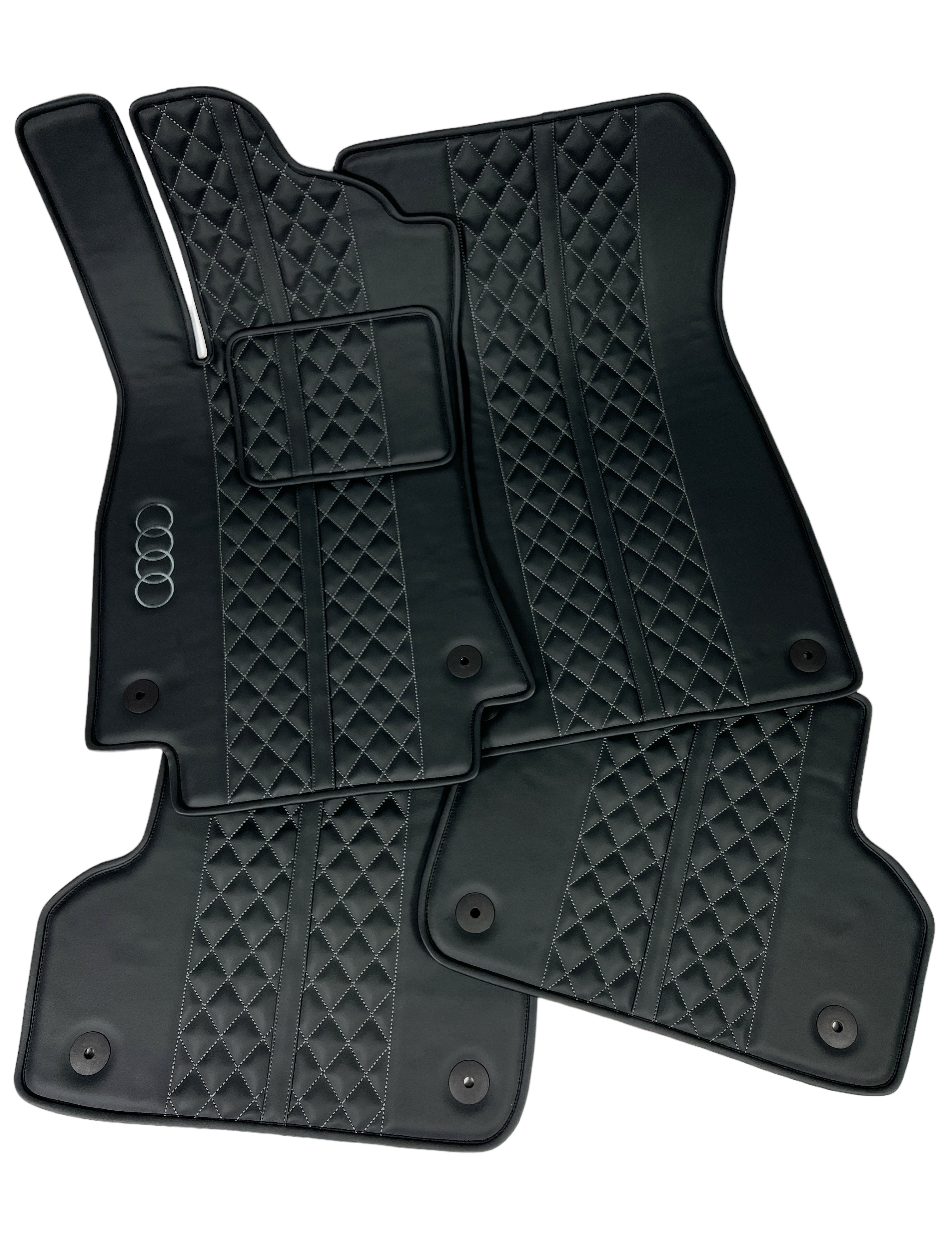 Car Floor Mats in "Highway" Design Black with Gray Stitching