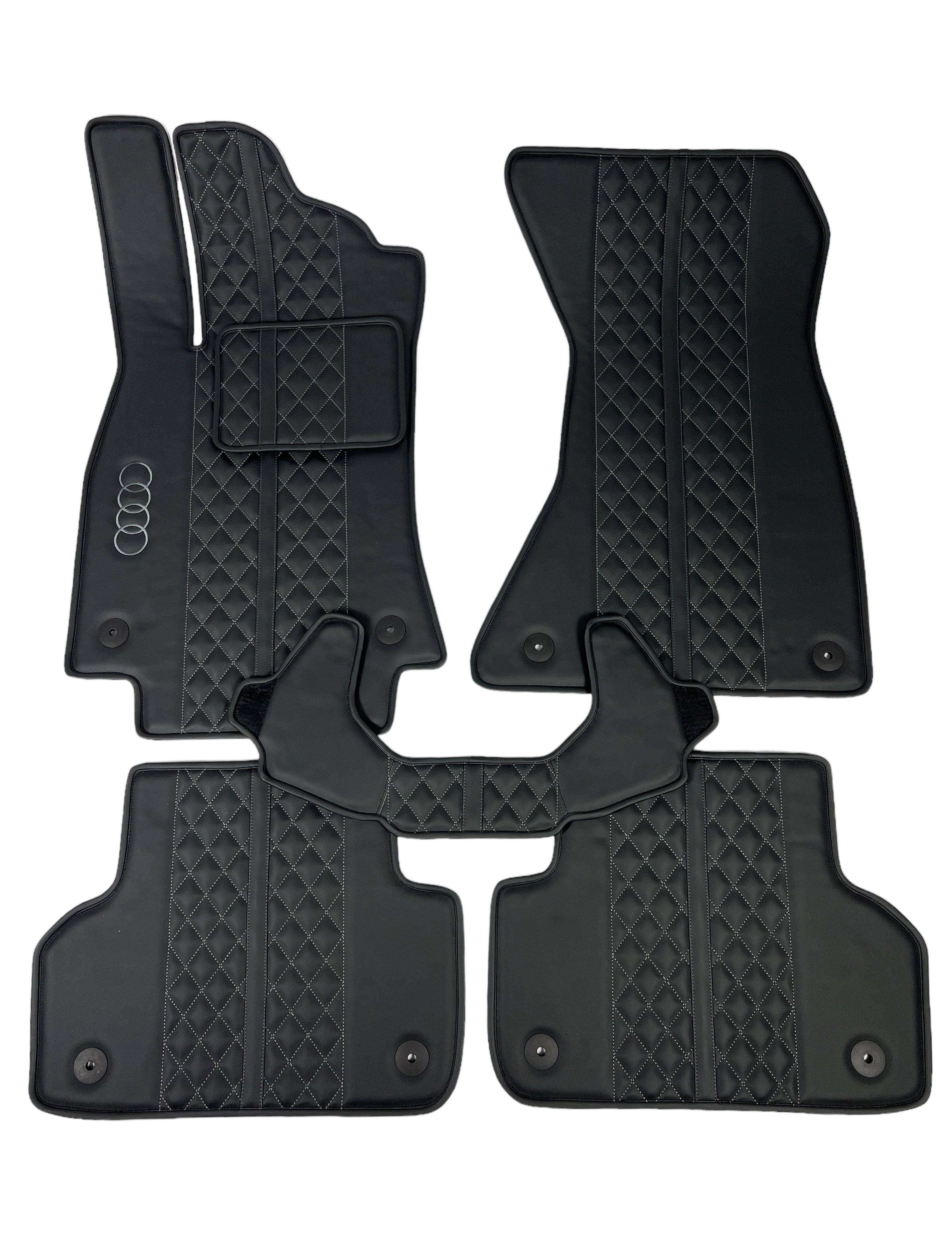 Car Floor Mats in "Highway" Design Black with Gray Stitching