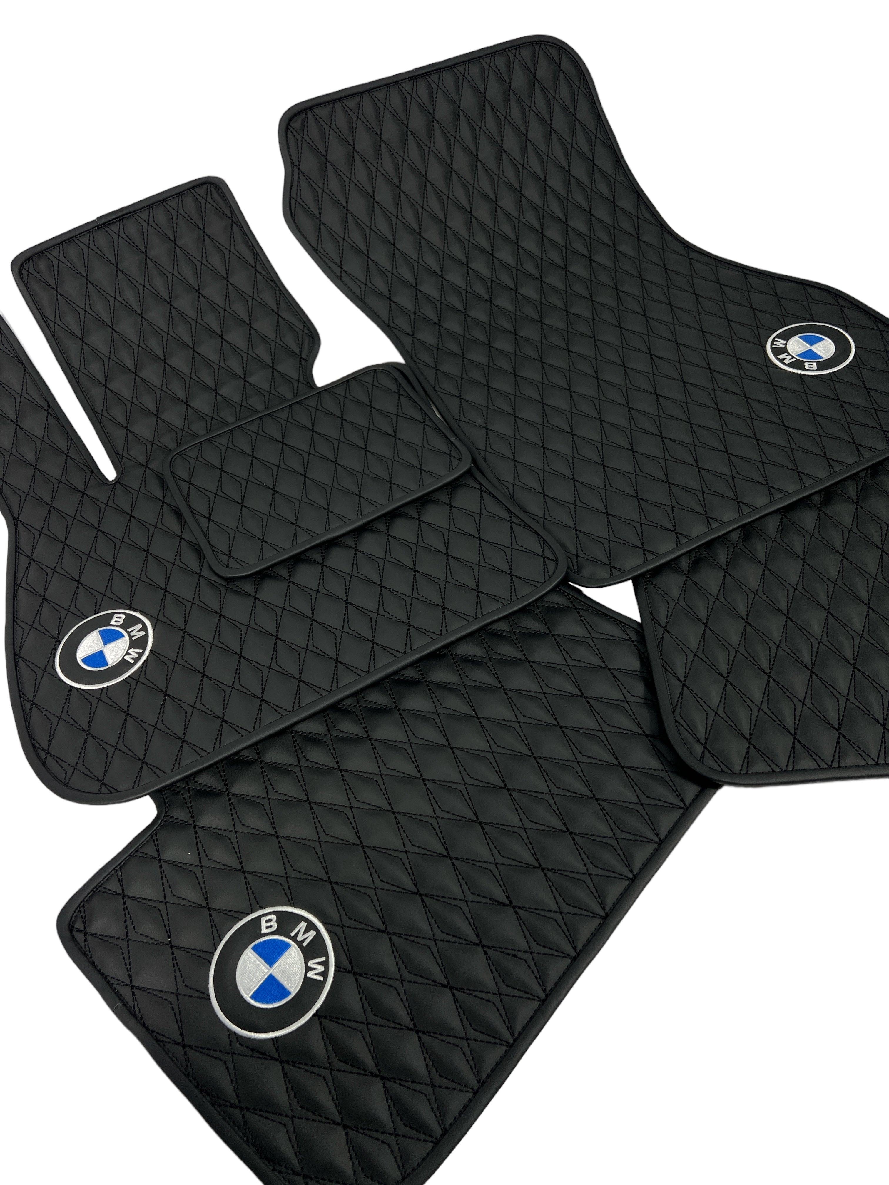 Car Floor Mats in "Diamond" Design Black with Black Stitching