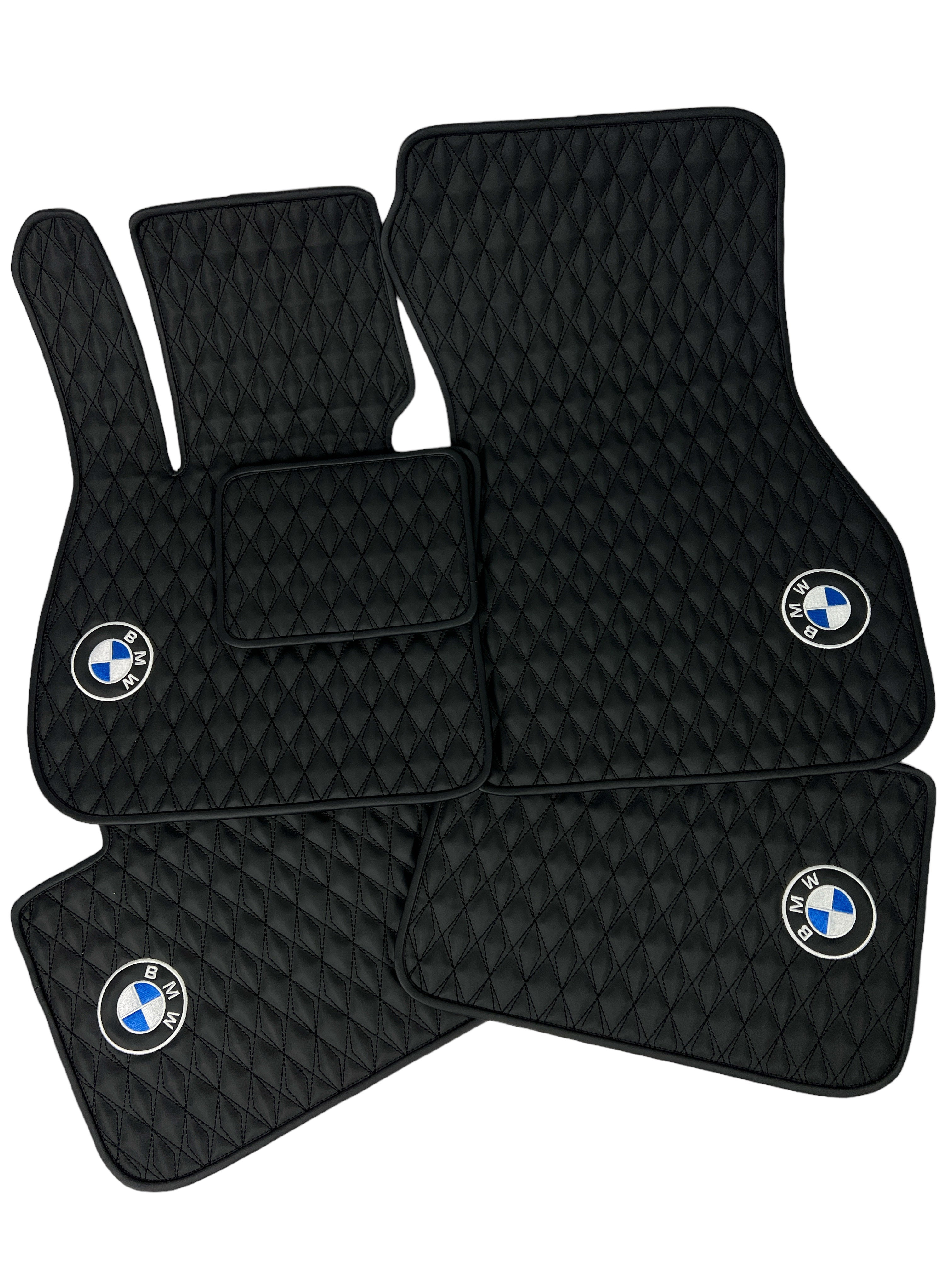 Car Floor Mats in "Diamond" Design Black with Black Stitching