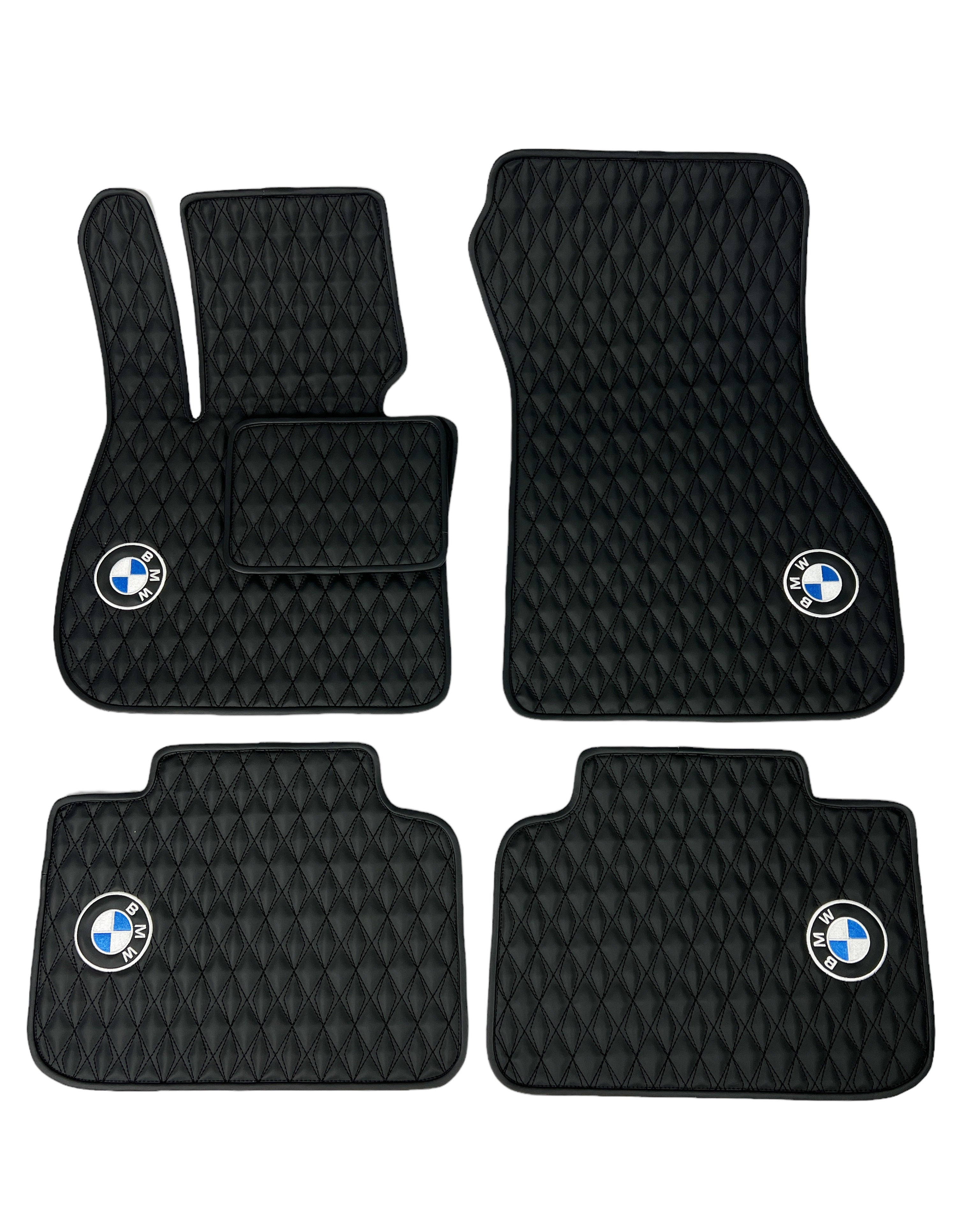 Car Floor Mats in "Diamond" Design Black with Black Stitching