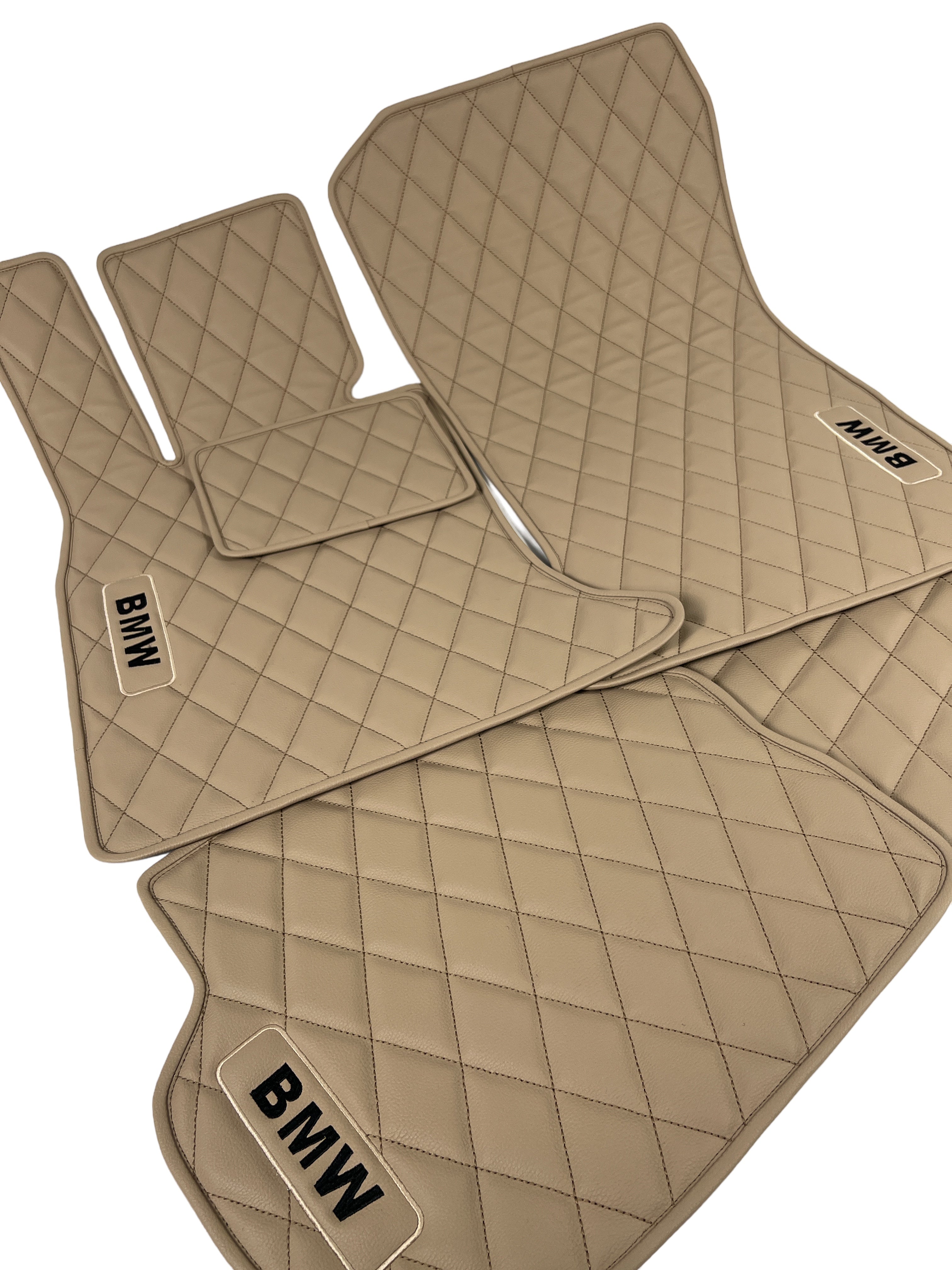 Car Floor Mats in "Rhombus" Design Beige with Black Embroidery