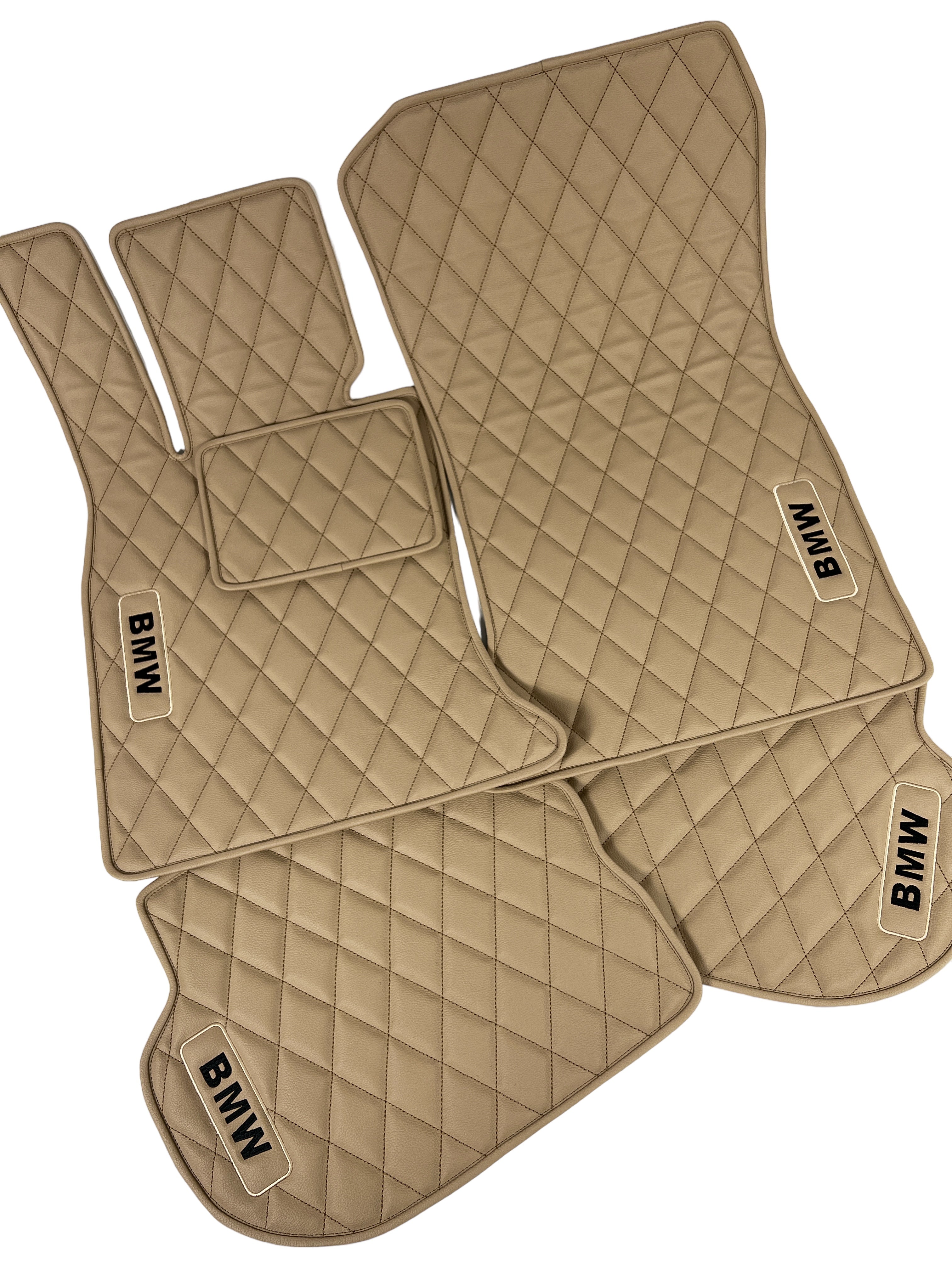 Car Floor Mats in "Rhombus" Design Beige with Black Embroidery