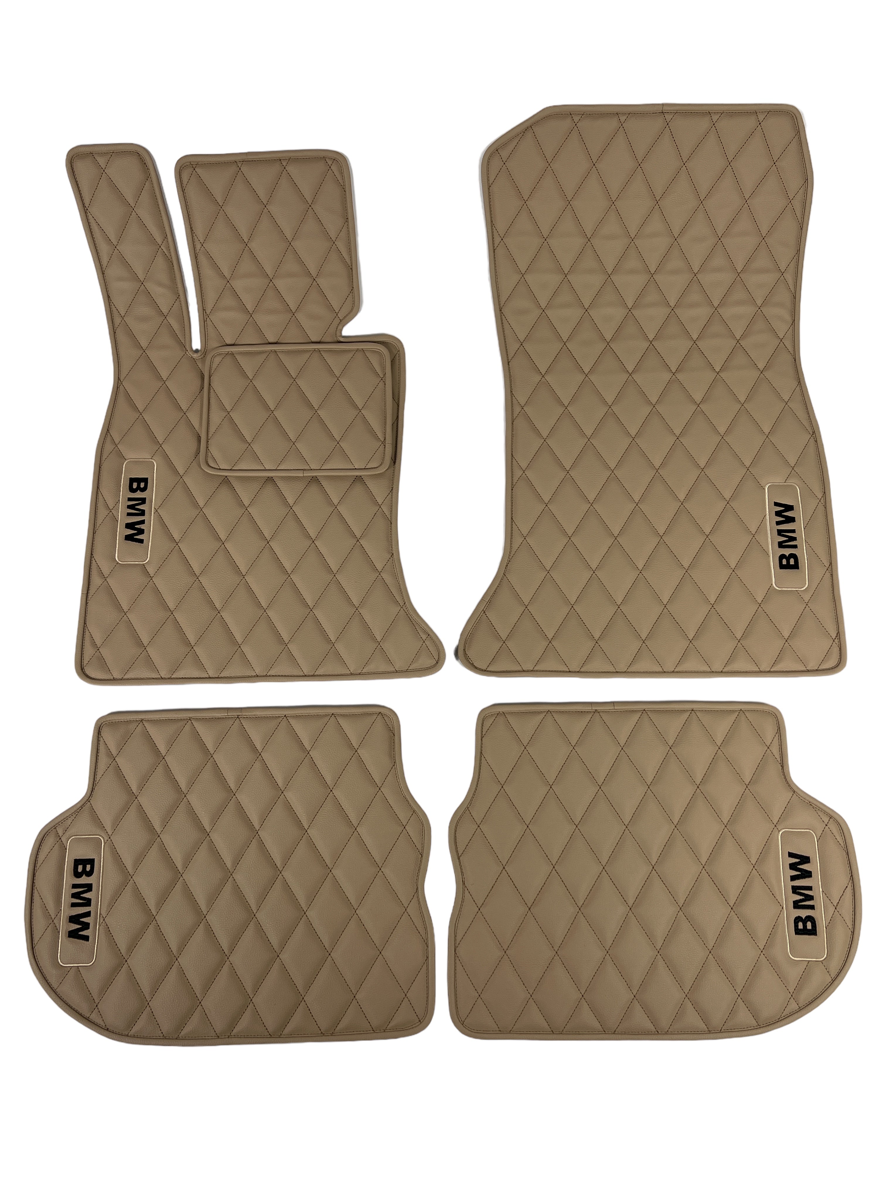 Car Floor Mats in "Rhombus" Design Beige with Black Embroidery