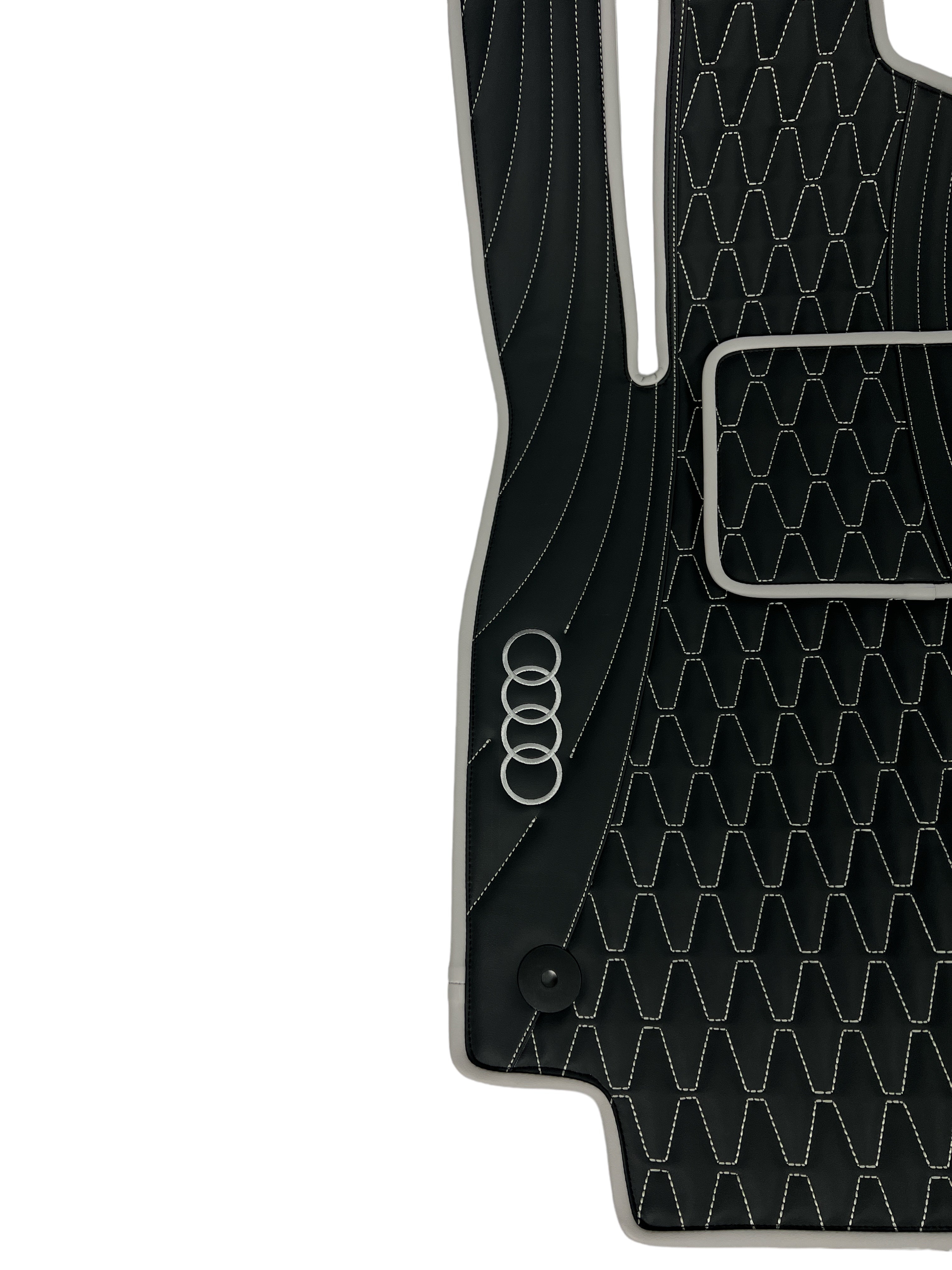 Car Floor Mats in "Figure Long Comb" Design Black with Light Gray Stitching and Edging