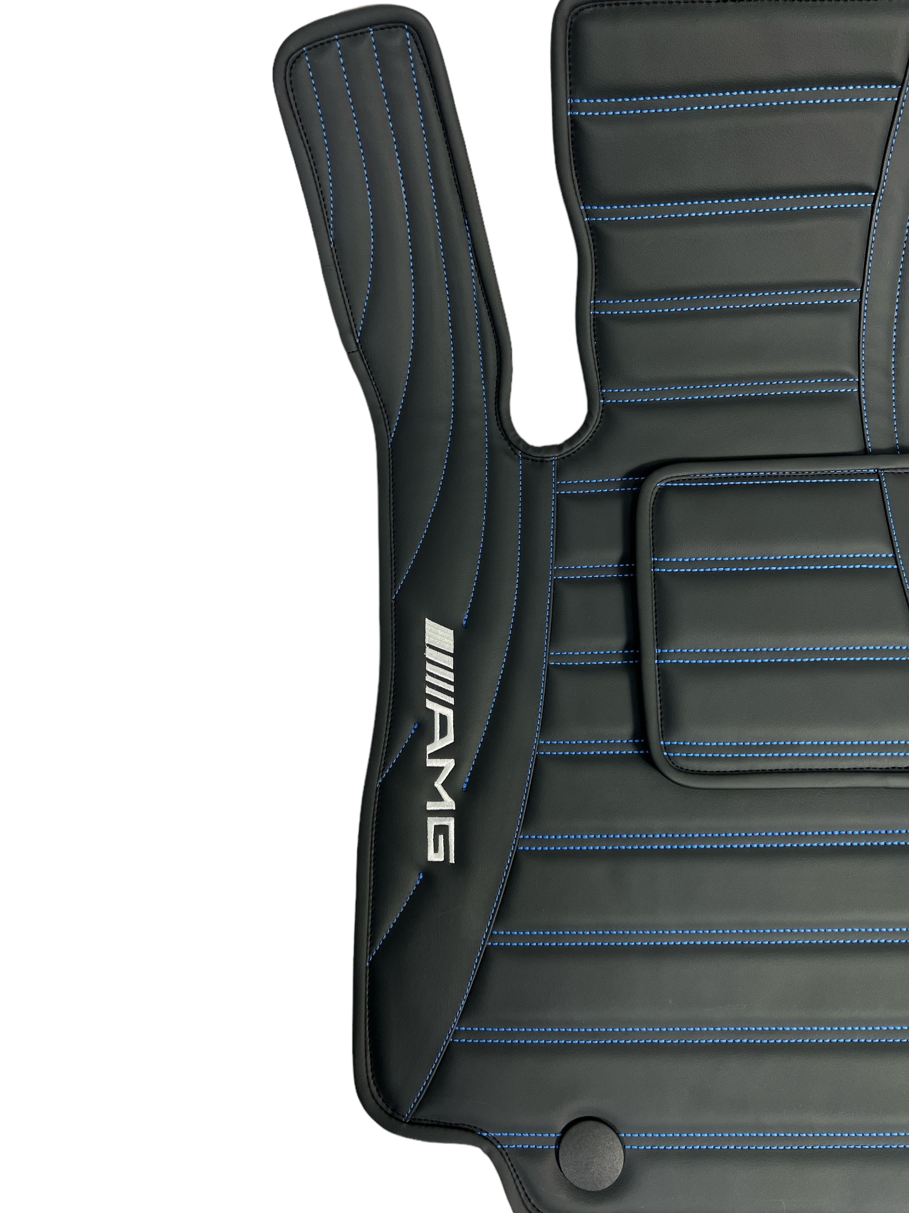 Car Floor Mats in "Figure Double Lines" Design Black with Blue Stitching