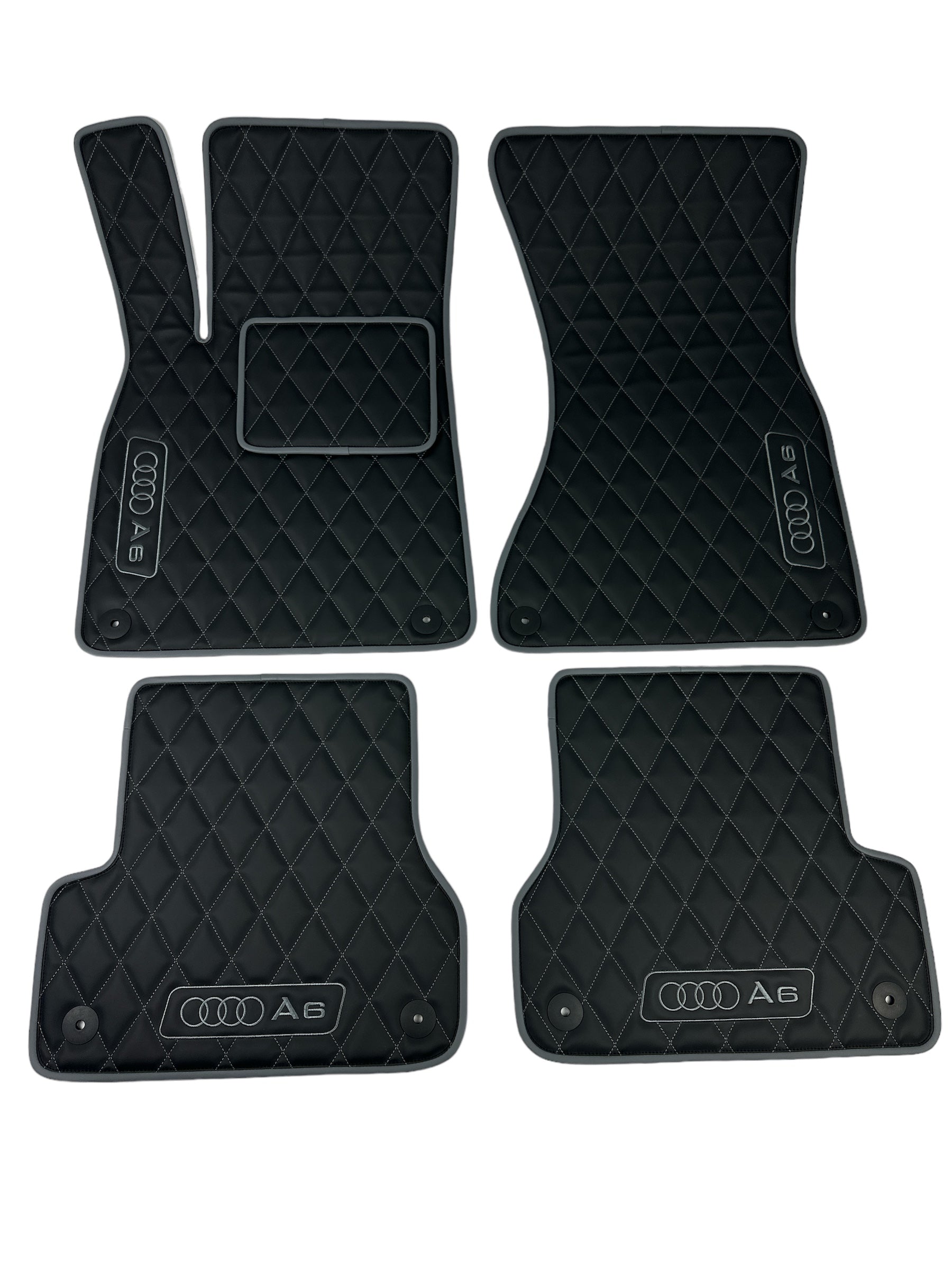 Car Floor Mats in "Rhombus" Design Black with Gray Stitching and Edging