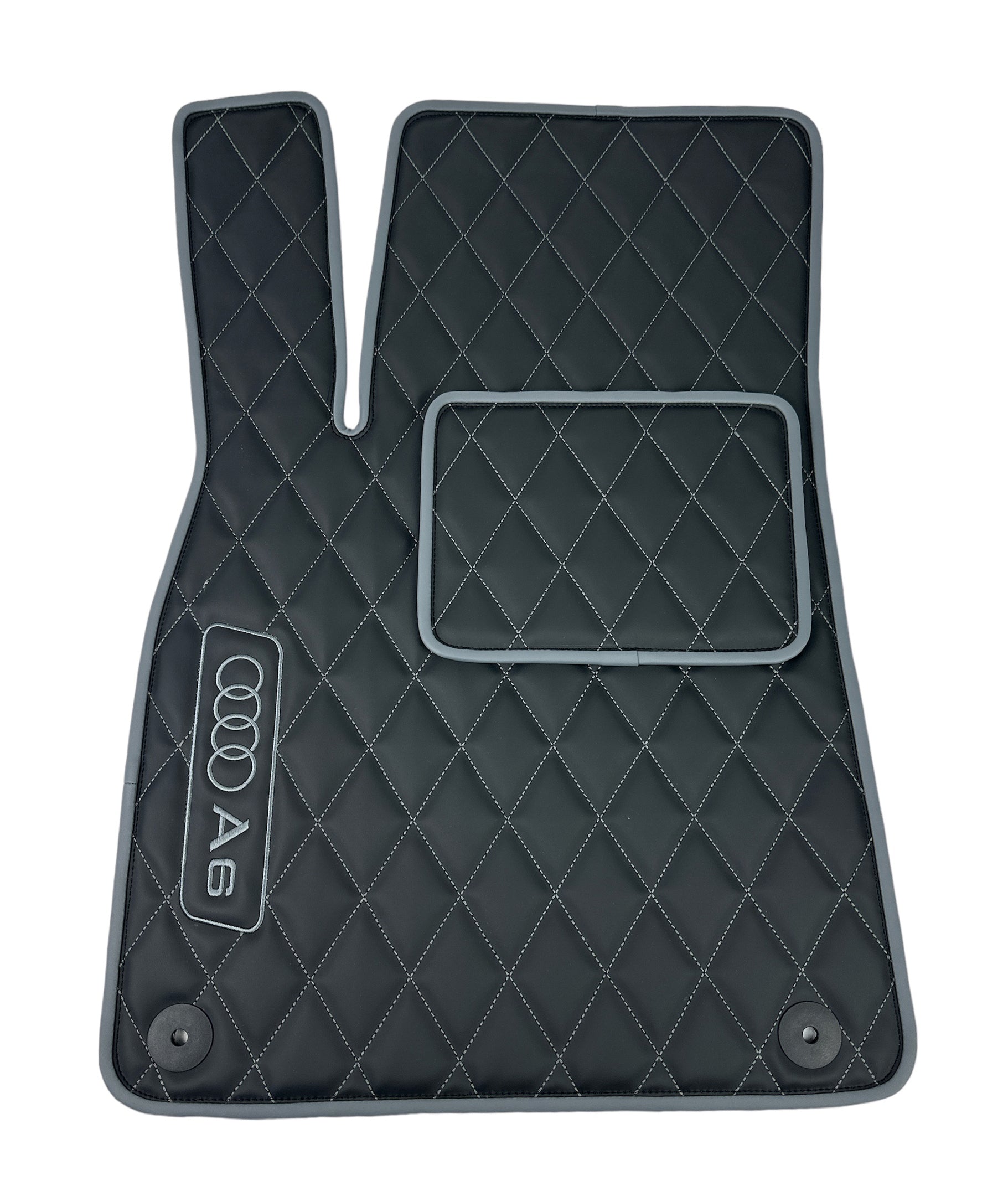 Car Floor Mats in "Rhombus" Design Black with Gray Stitching and Edging