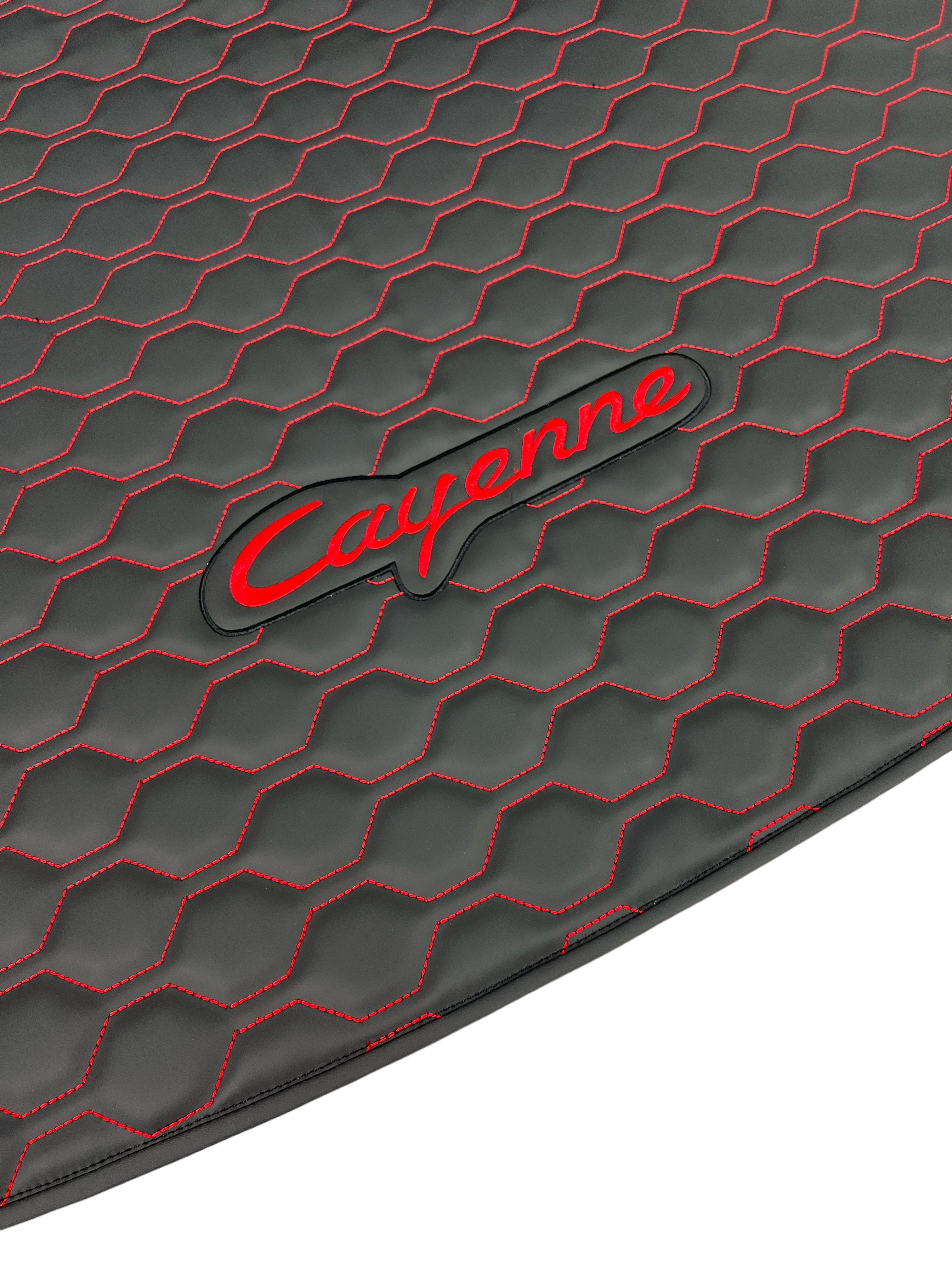 Trunk Mats in "Big comb" Design Black with Red Stitching