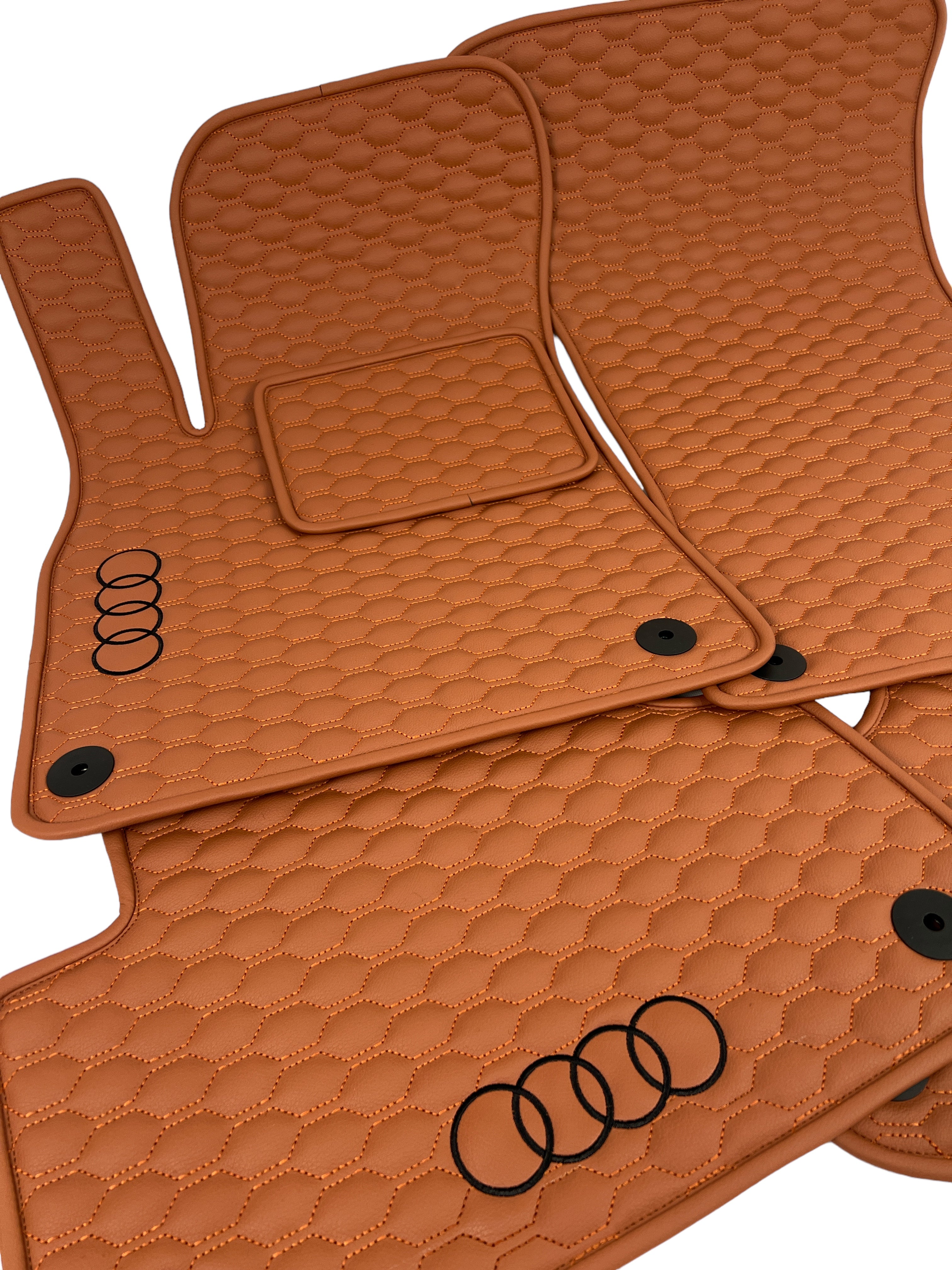 Car Floor Mats in "Small Comb" Design Light Brown with Black Logo