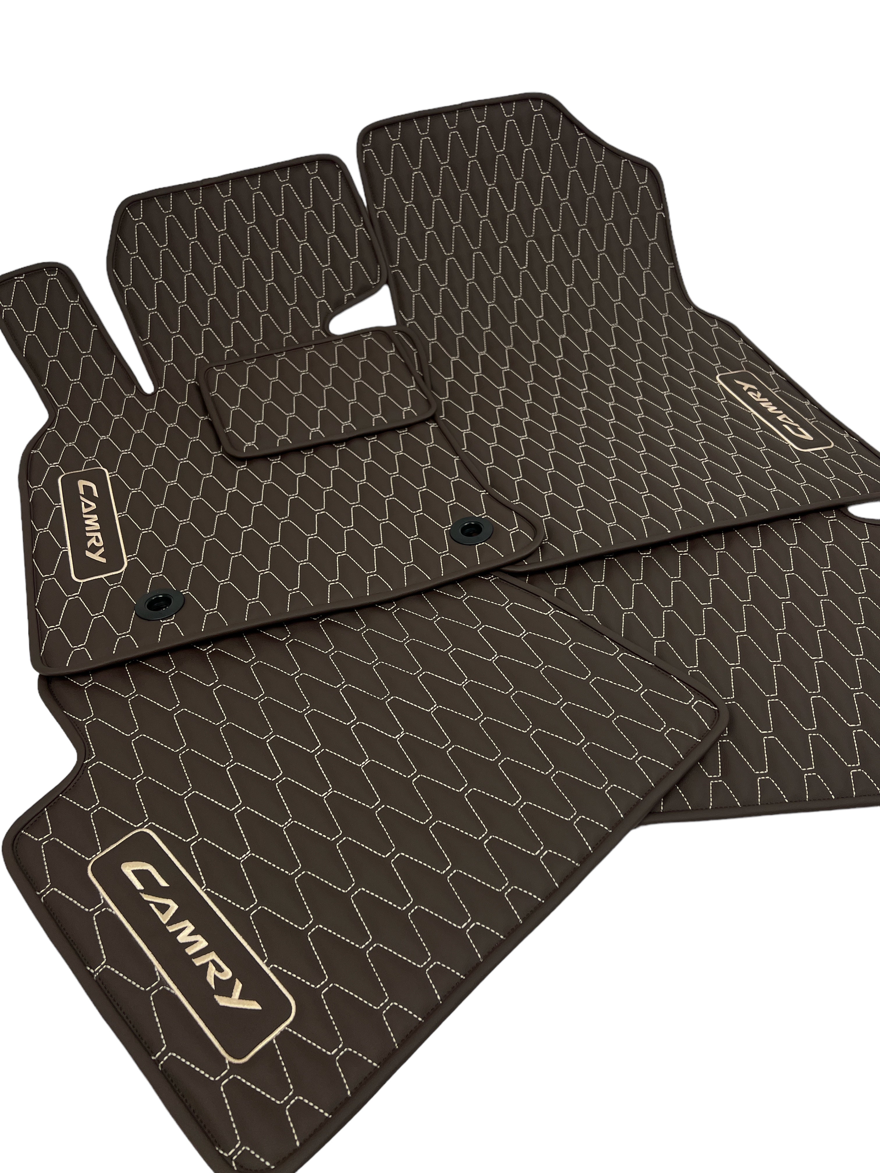 Car Floor Mats in "Long Comb" Design Brown with Beige Stitching