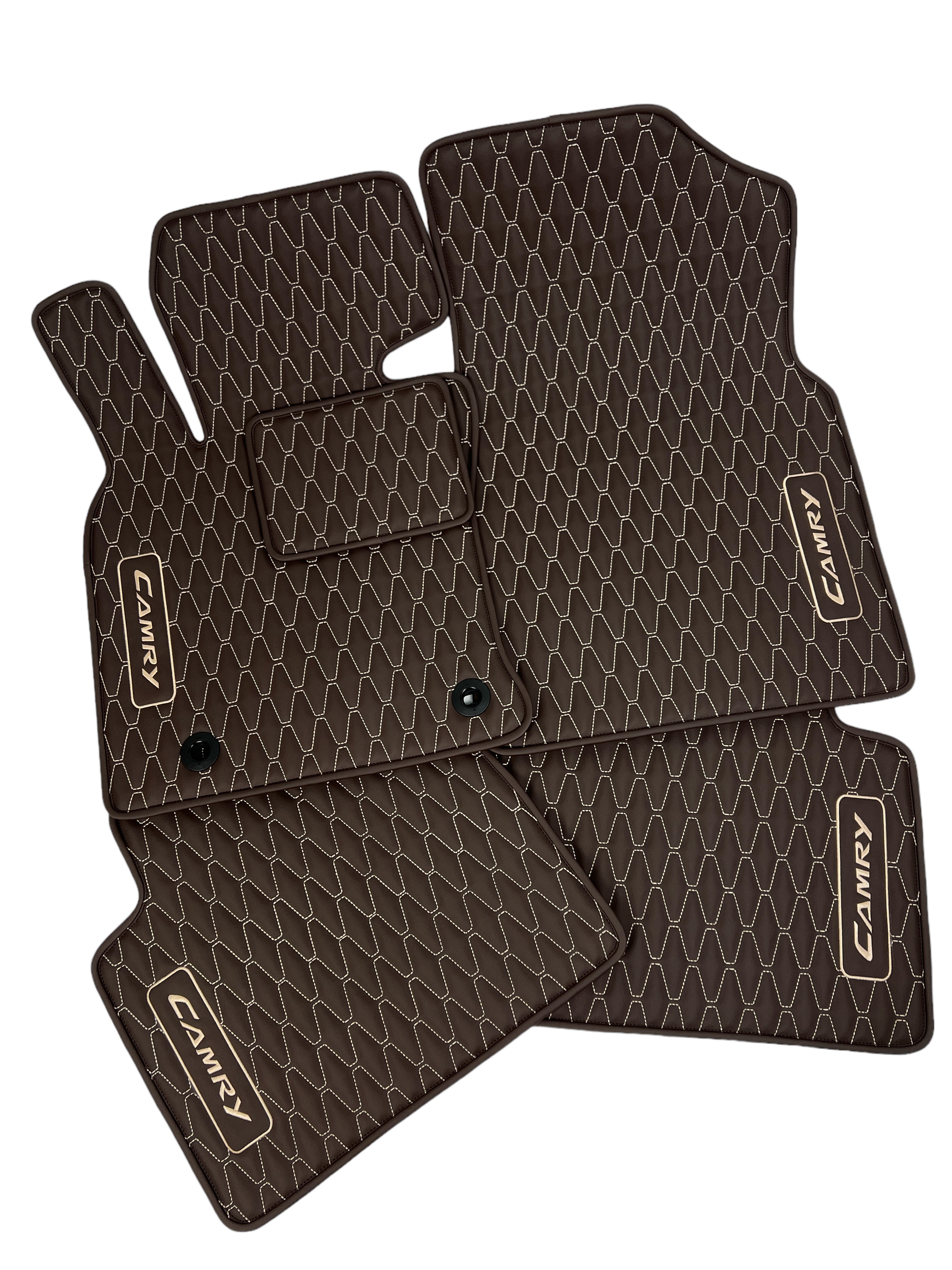 Car Floor Mats in "Long Comb" Design Brown with Beige Stitching