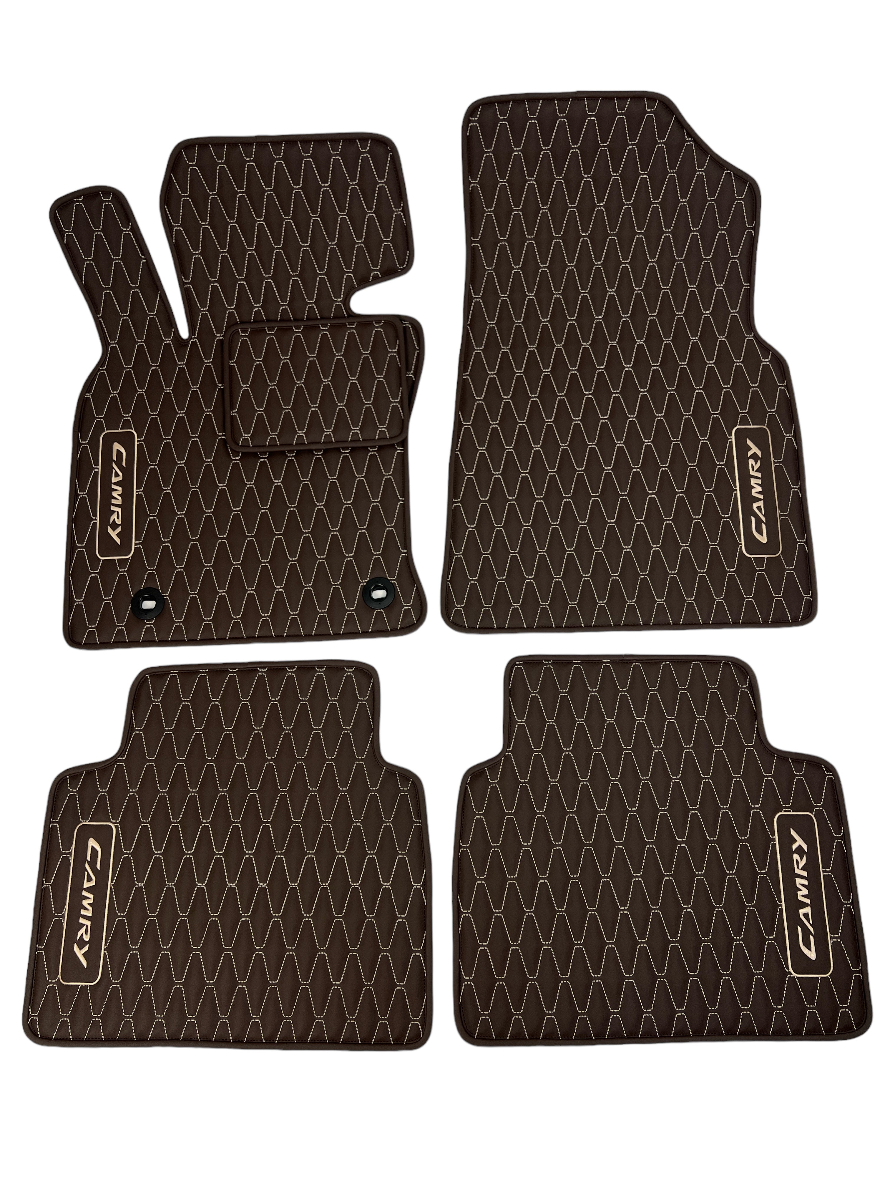 Car Floor Mats in "Long Comb" Design Brown with Beige Stitching