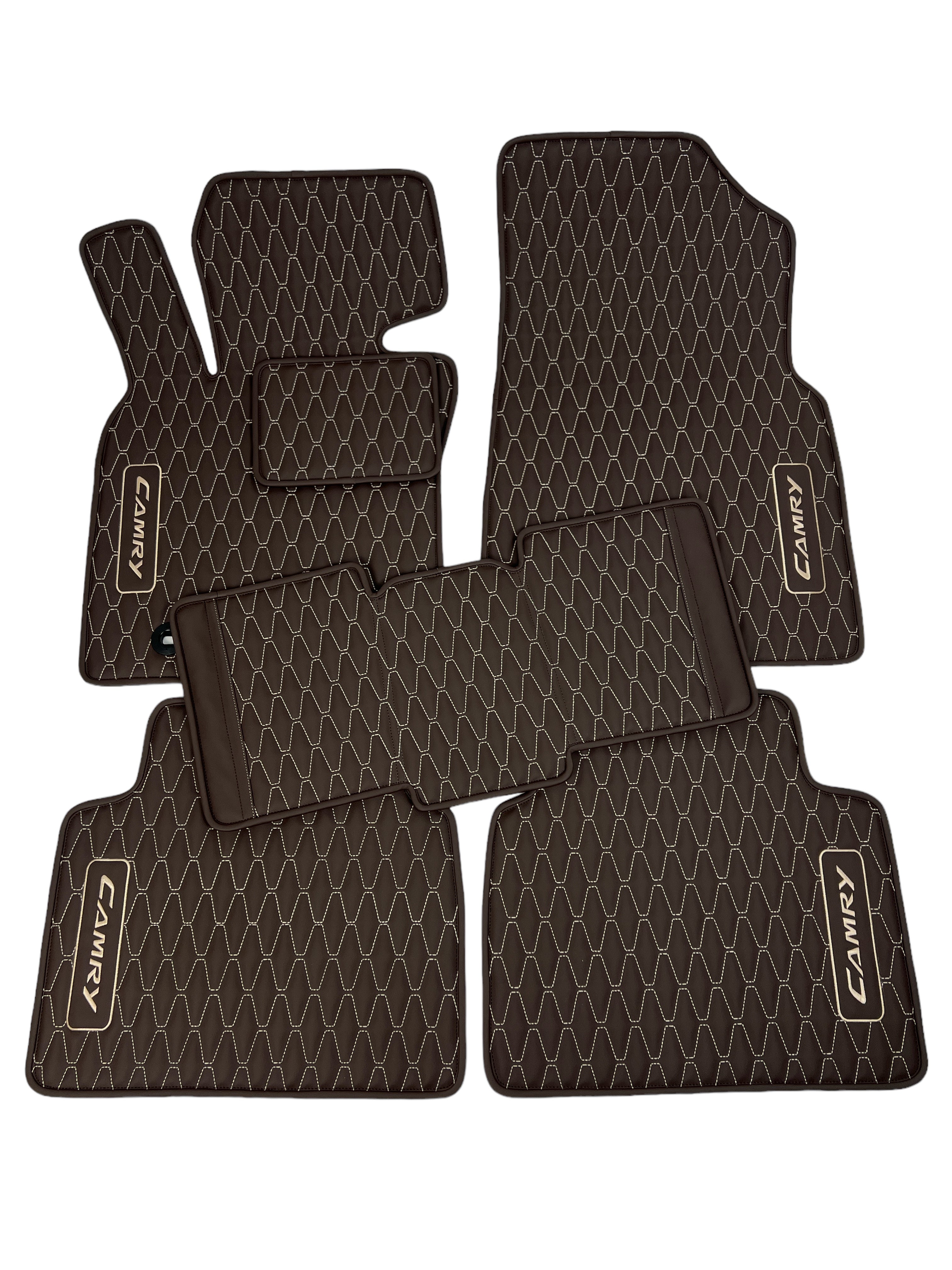 Car Floor Mats in "Long Comb" Design Brown with Beige Stitching