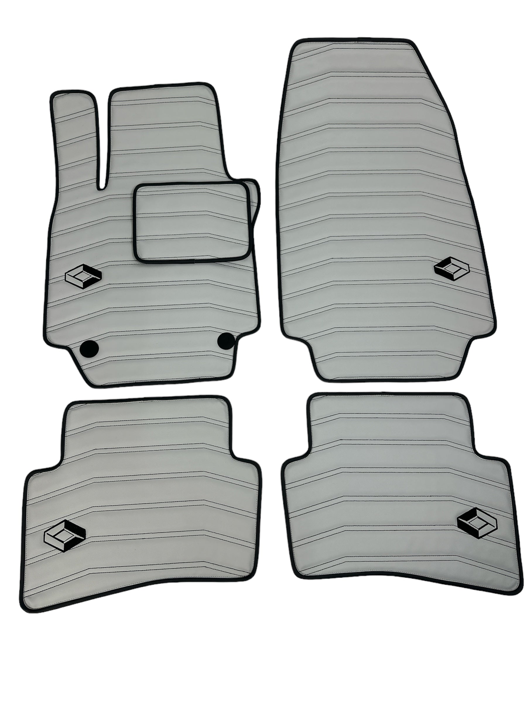 Car Floor Mats in "Double Staple" Design Light Gray with Black Stitching