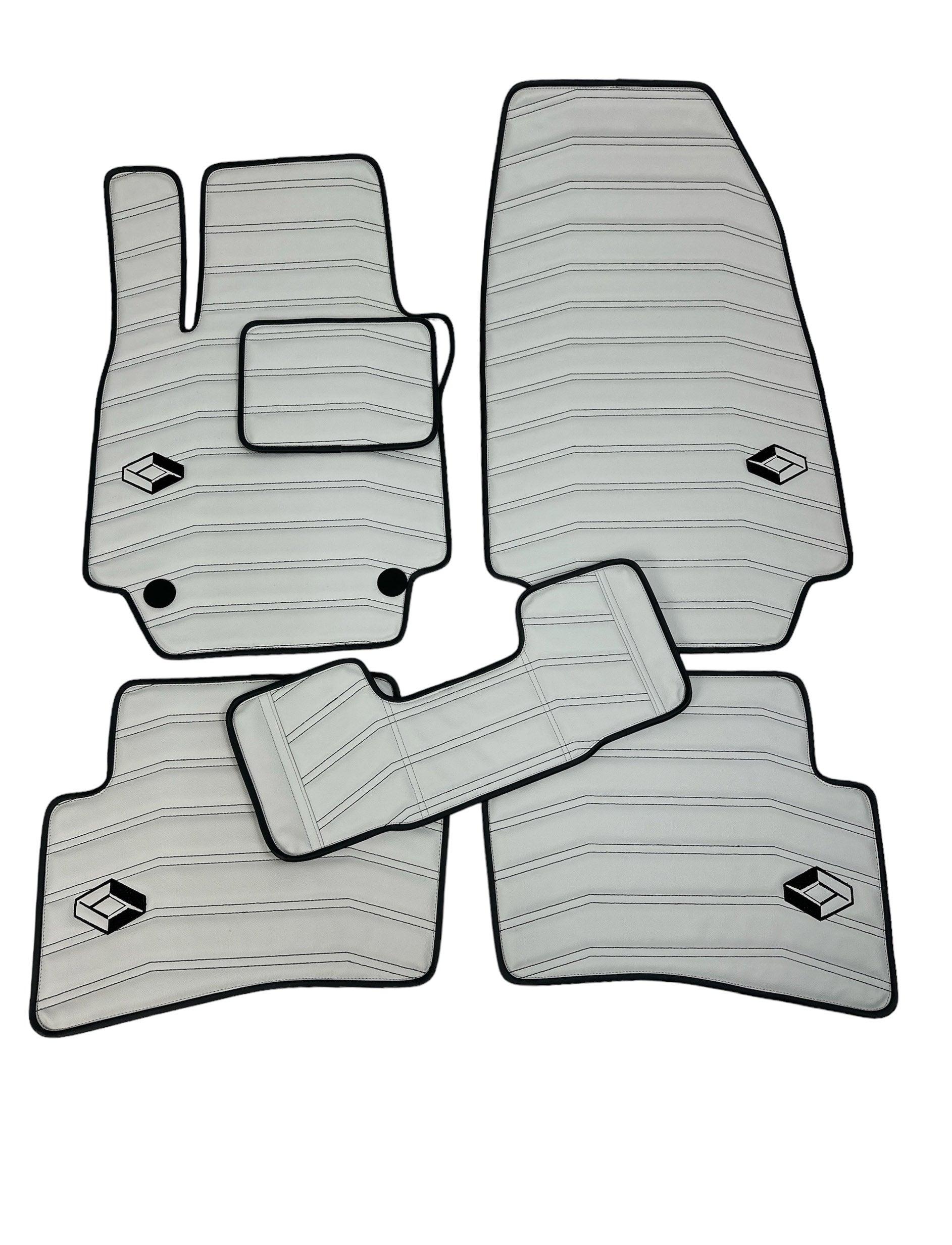 Car Floor Mats in "Double Staple" Design Light Gray with Black Stitching