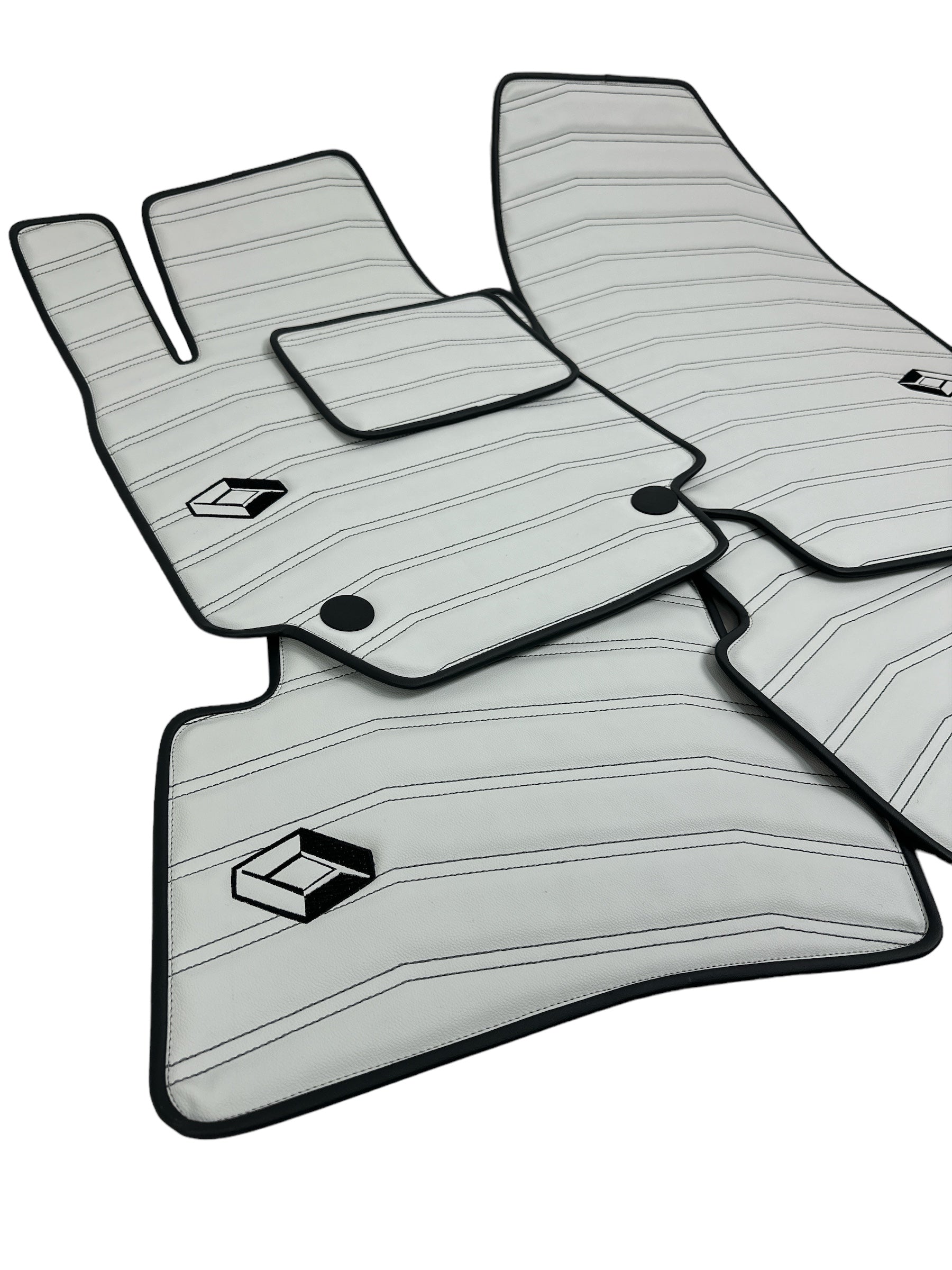 Car Floor Mats in "Double Staple" Design Light Gray with Black Stitching