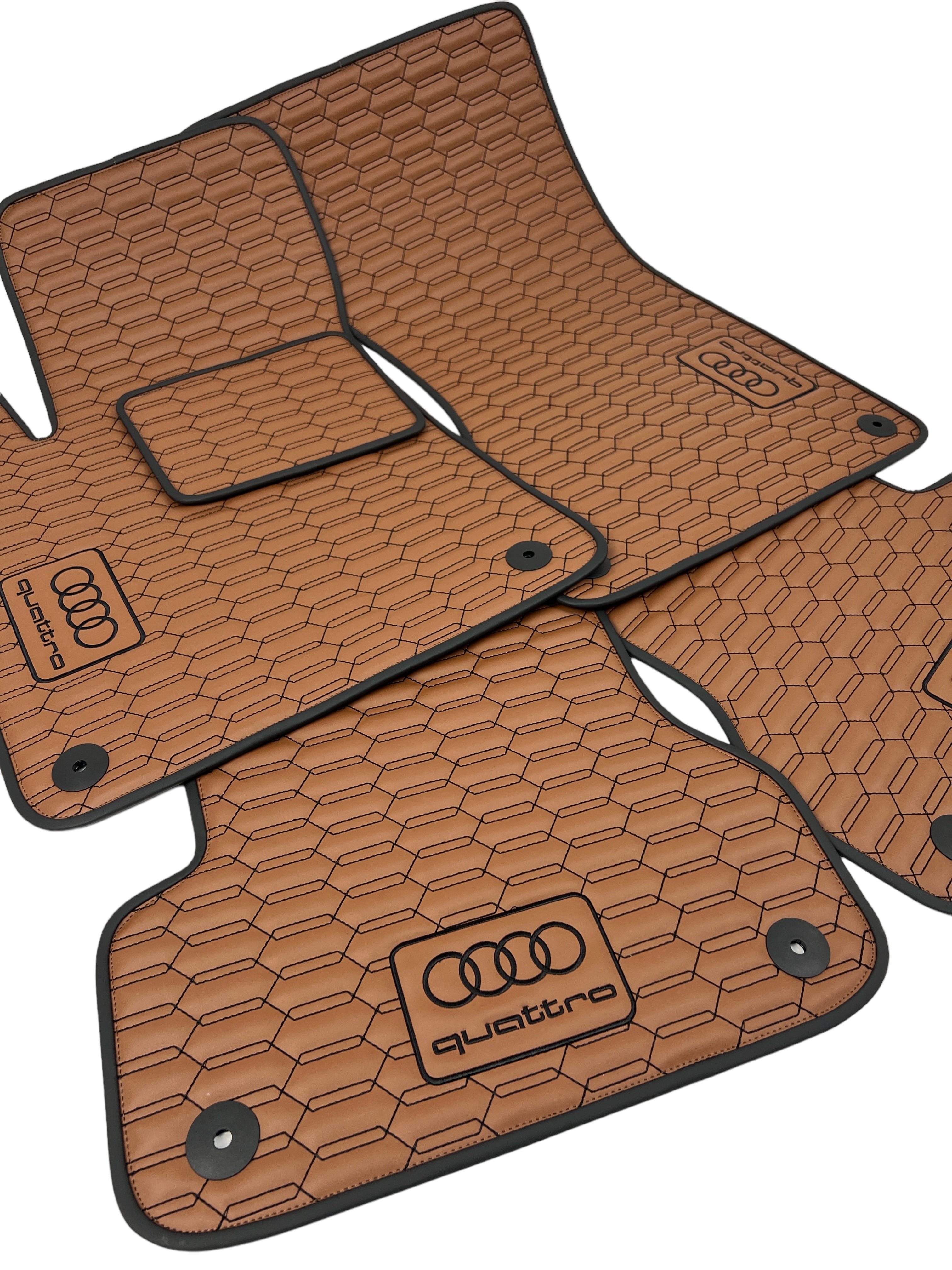 Car Floor Mats in "Double Comb" Design Brown with Black Stitching and Black Edging