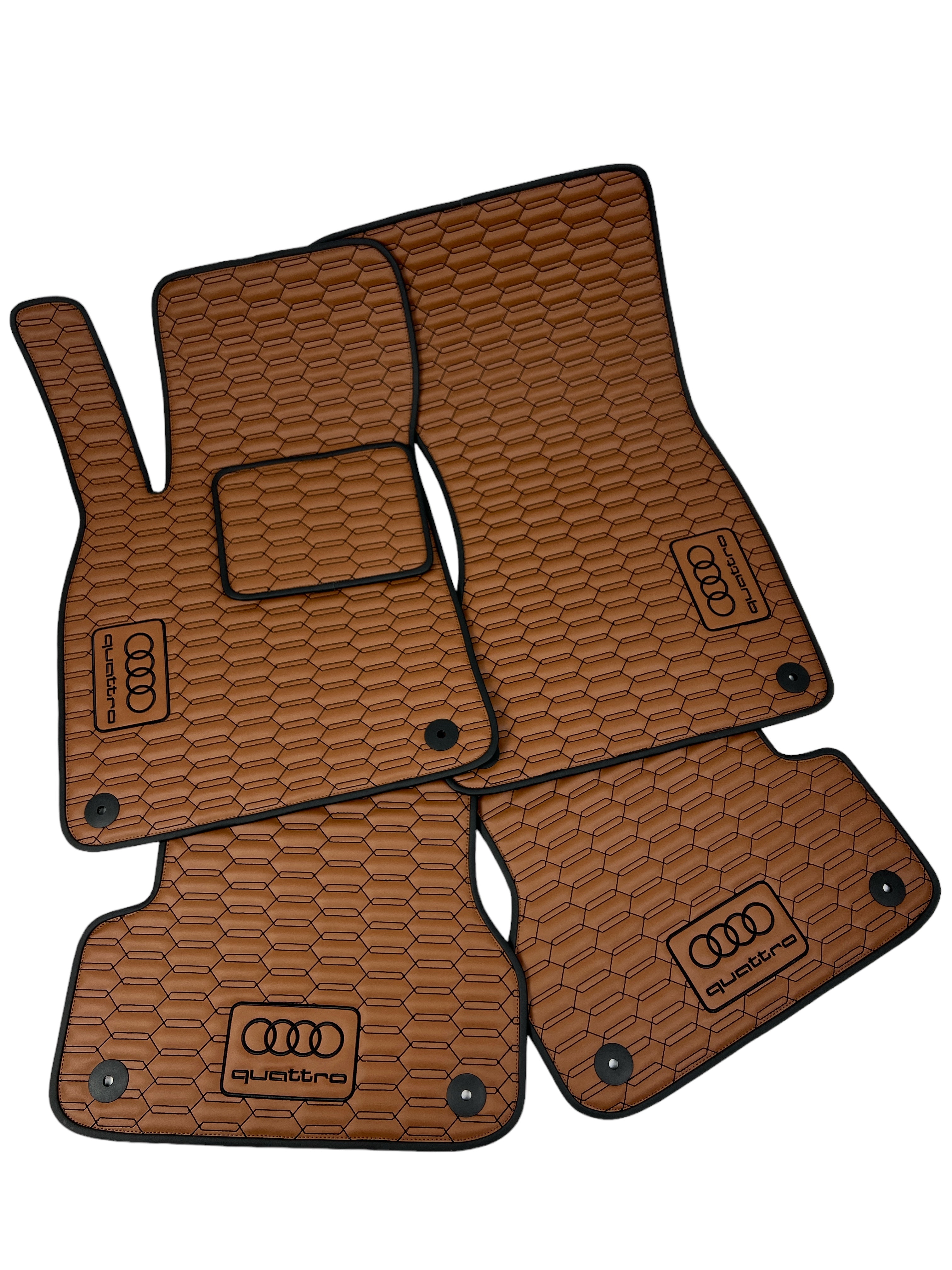 Car Floor Mats in "Double Comb" Design Brown with Black Stitching and Black Edging