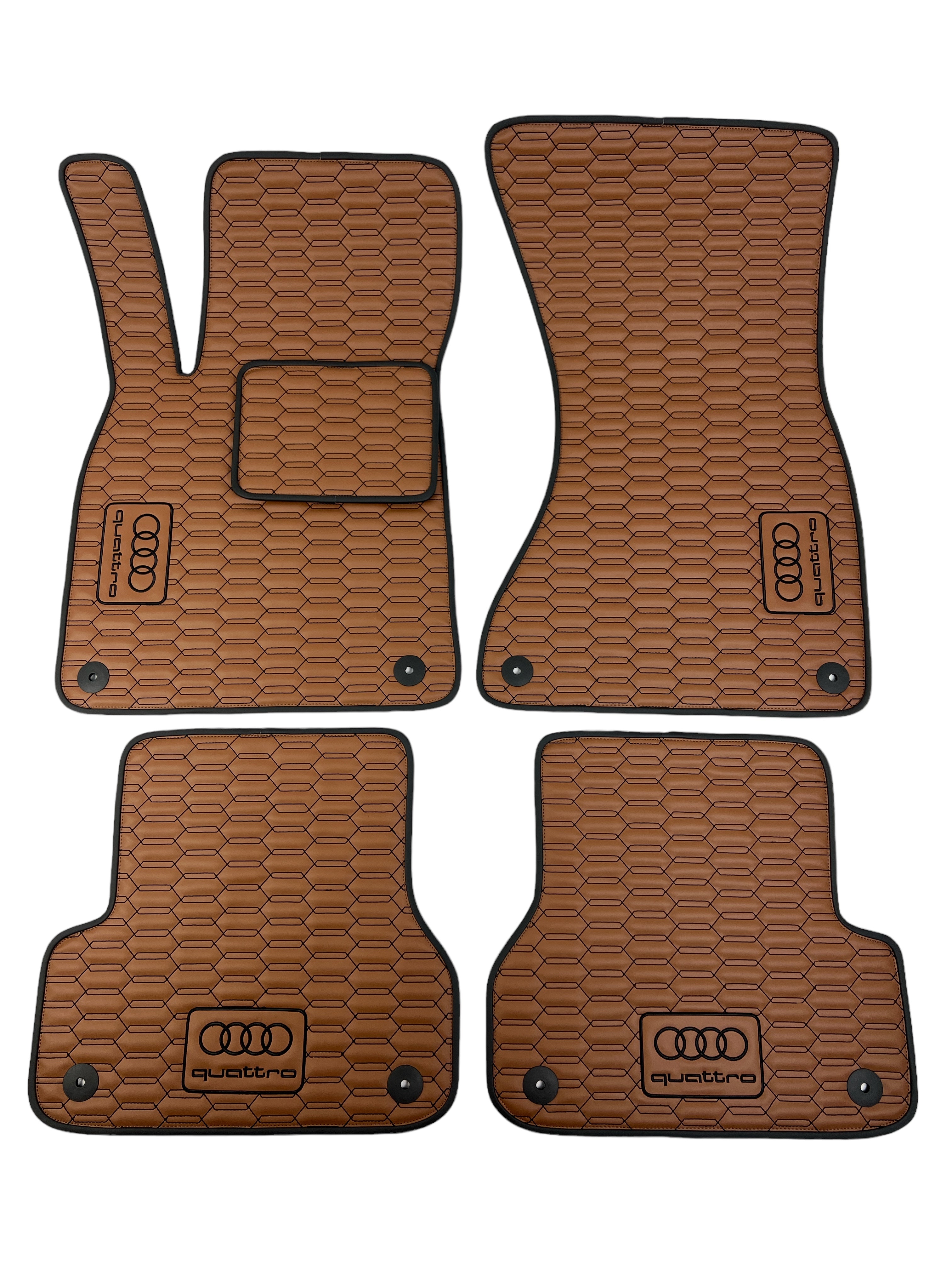 Car Floor Mats in "Double Comb" Design Brown with Black Stitching and Black Edging