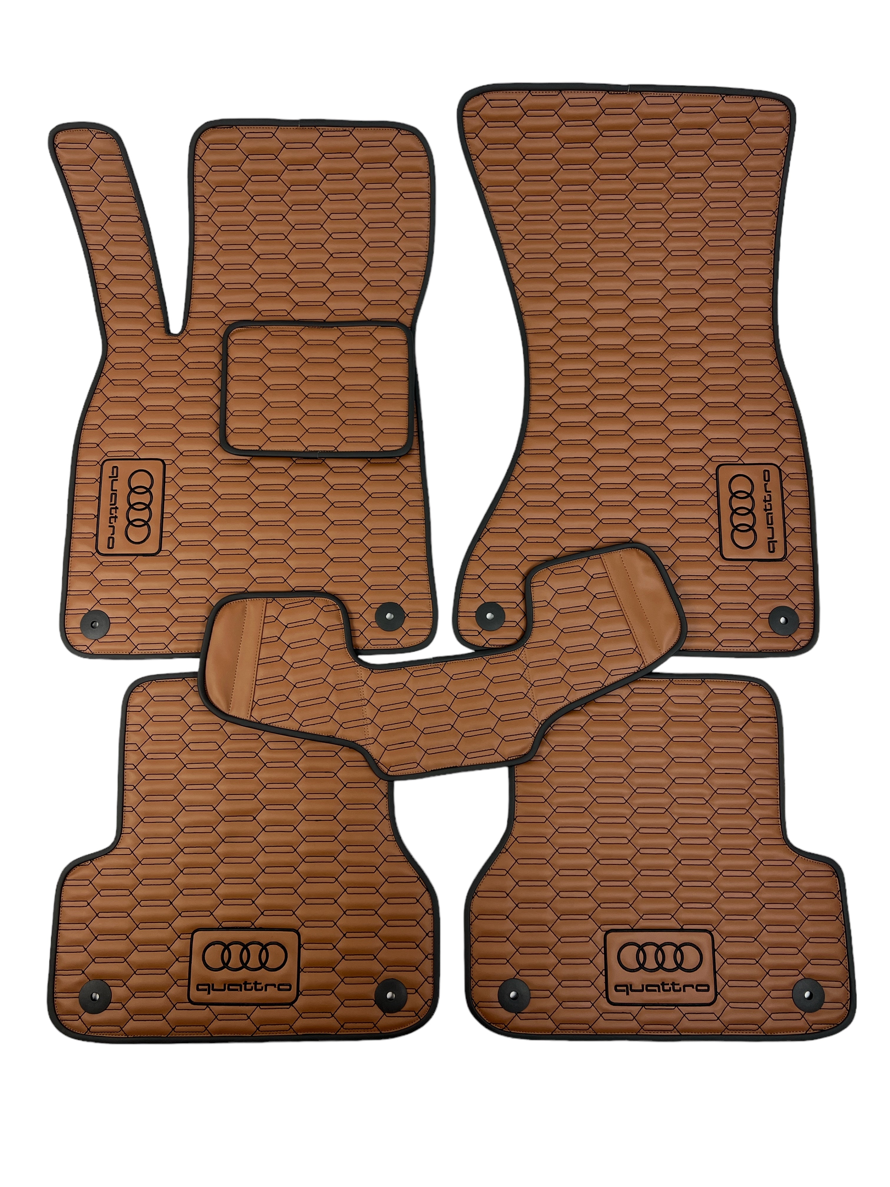 Car Floor Mats in "Double Comb" Design Brown with Black Stitching and Black Edging