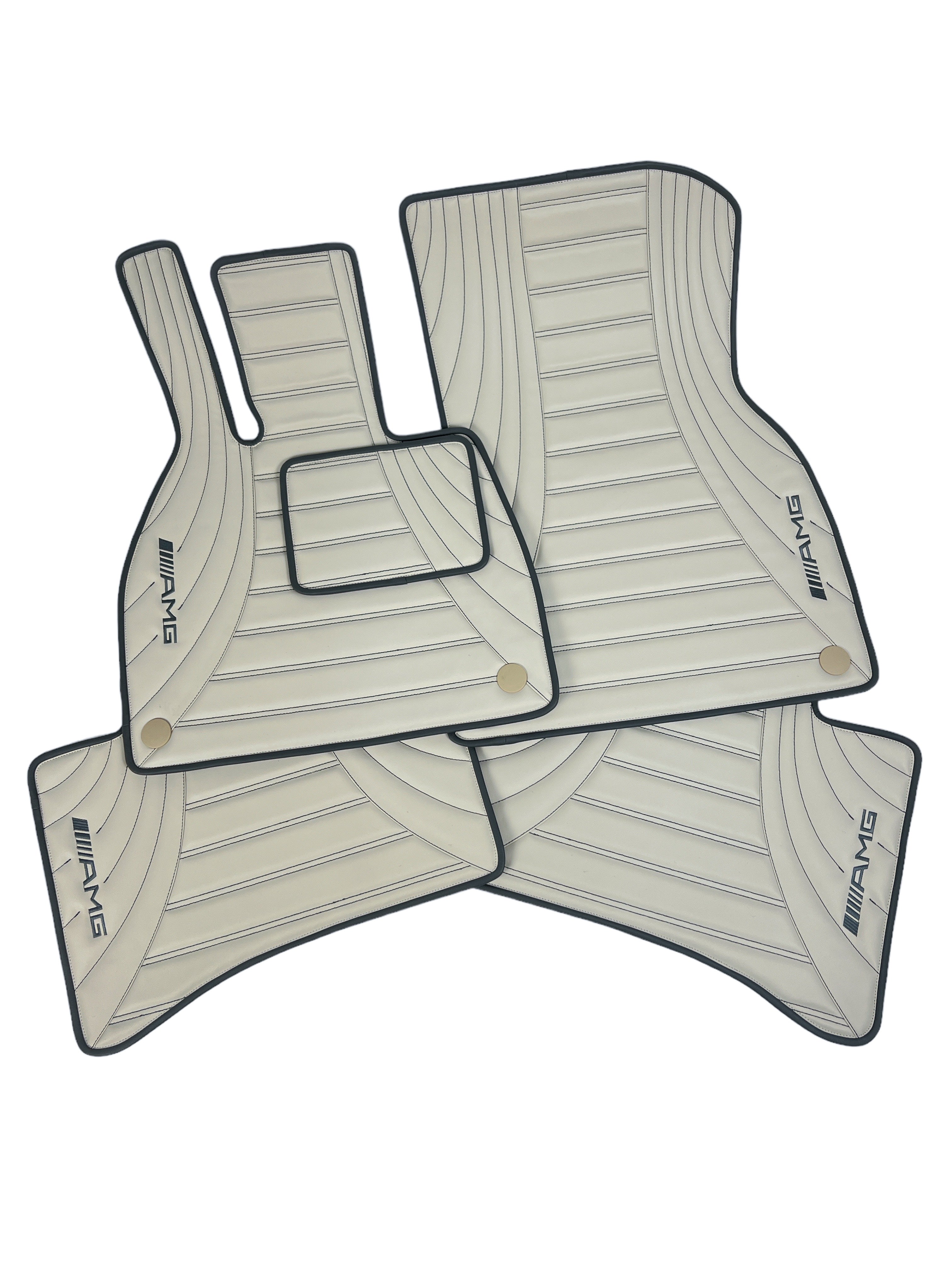 Car Floor Mats in "Figure Double Lines" Design Beige with Black Stitching and Edging