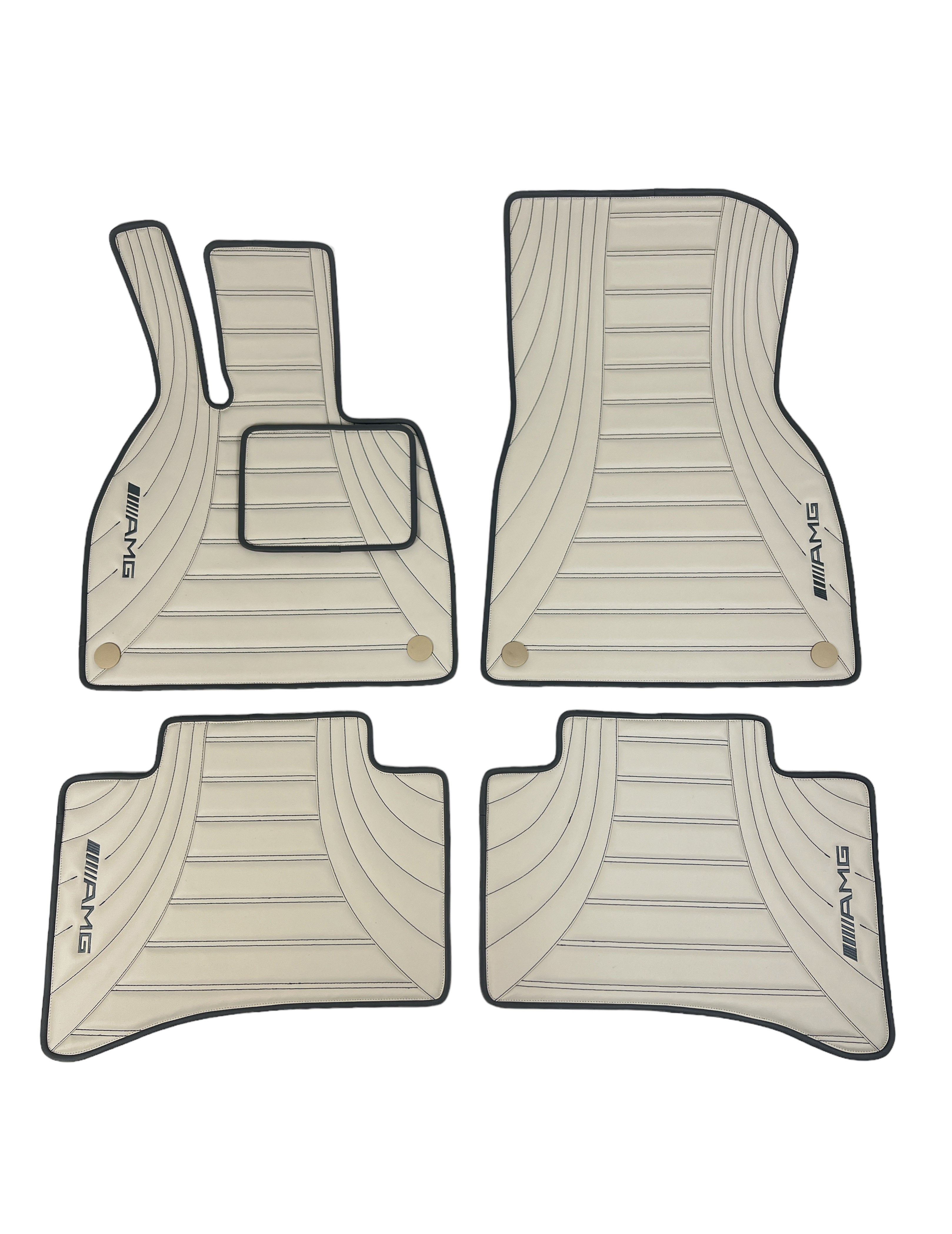 Car Floor Mats in "Figure Double Lines" Design Beige with Black Stitching and Edging