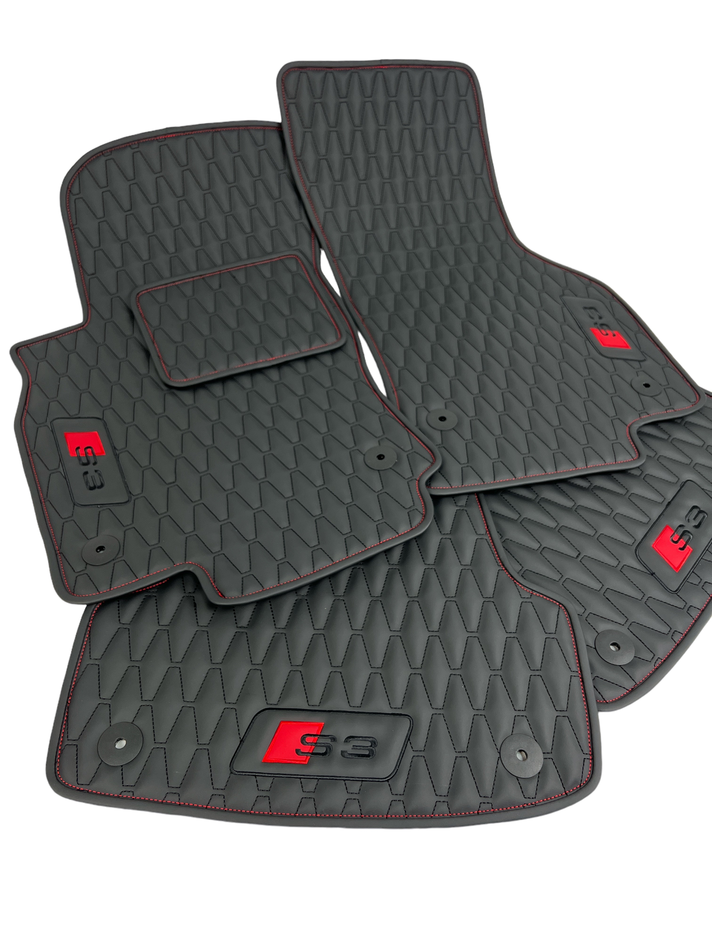 Car Floor Mats in "Long Comb" Design Black with Brown Edging