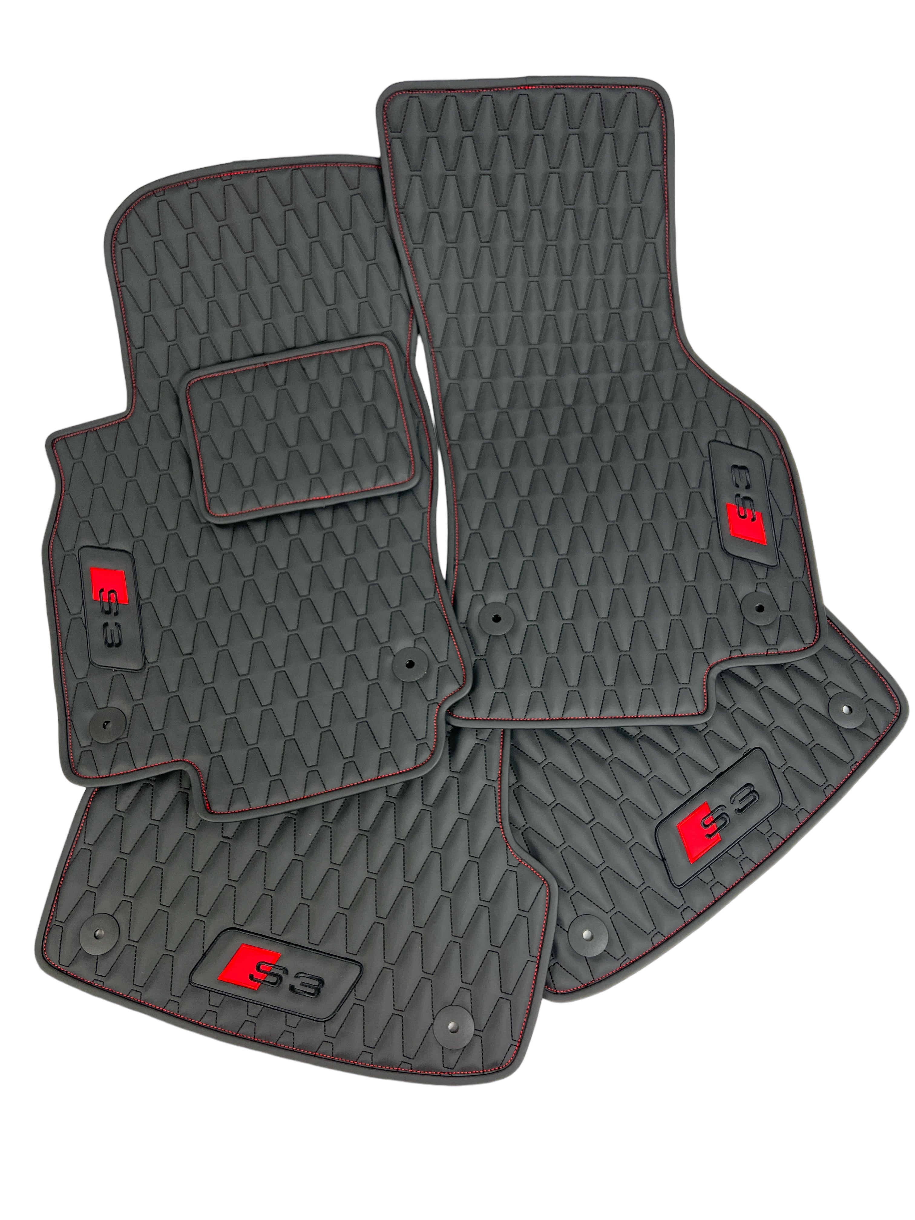 Car Floor Mats in "Long Comb" Design Black with Brown Edging