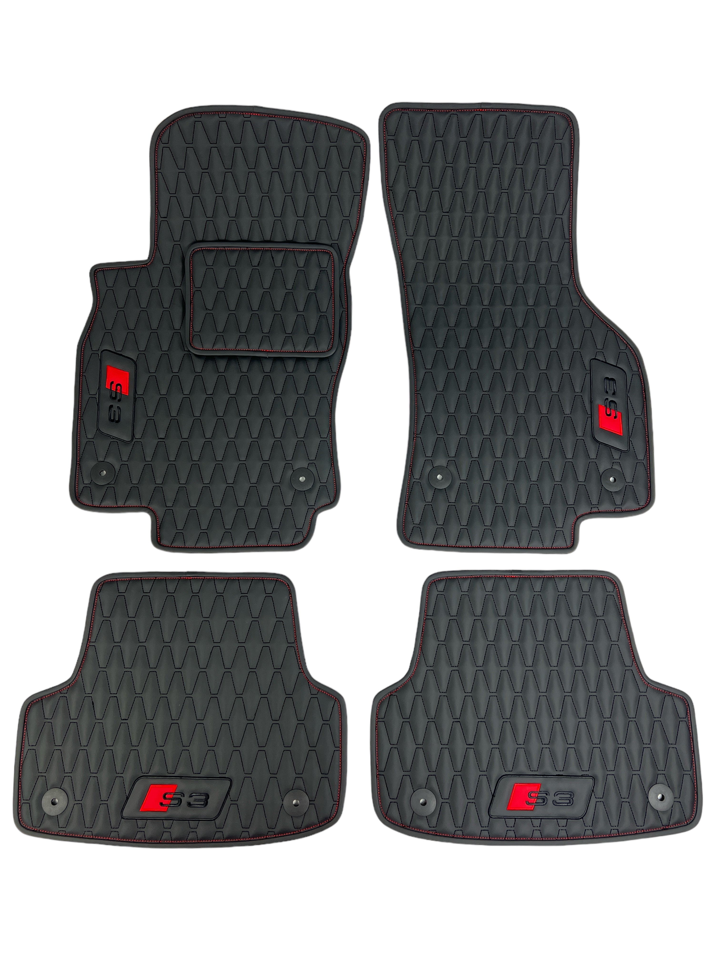 Car Floor Mats in "Long Comb" Design Black with Brown Edging